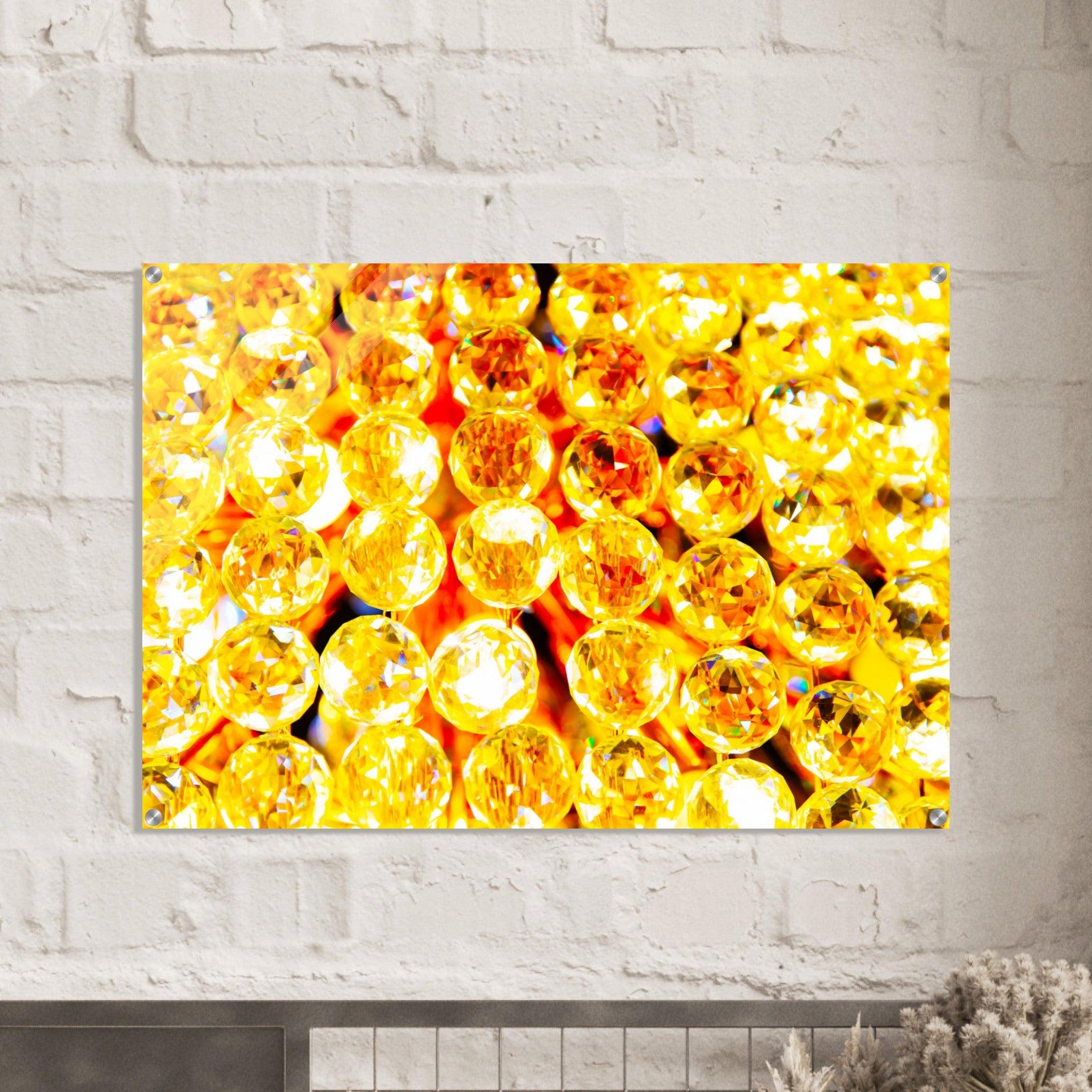 Luminous Opulence: Golden Crystal Chandelier Acrylic Glass Wall Art - Wallfix