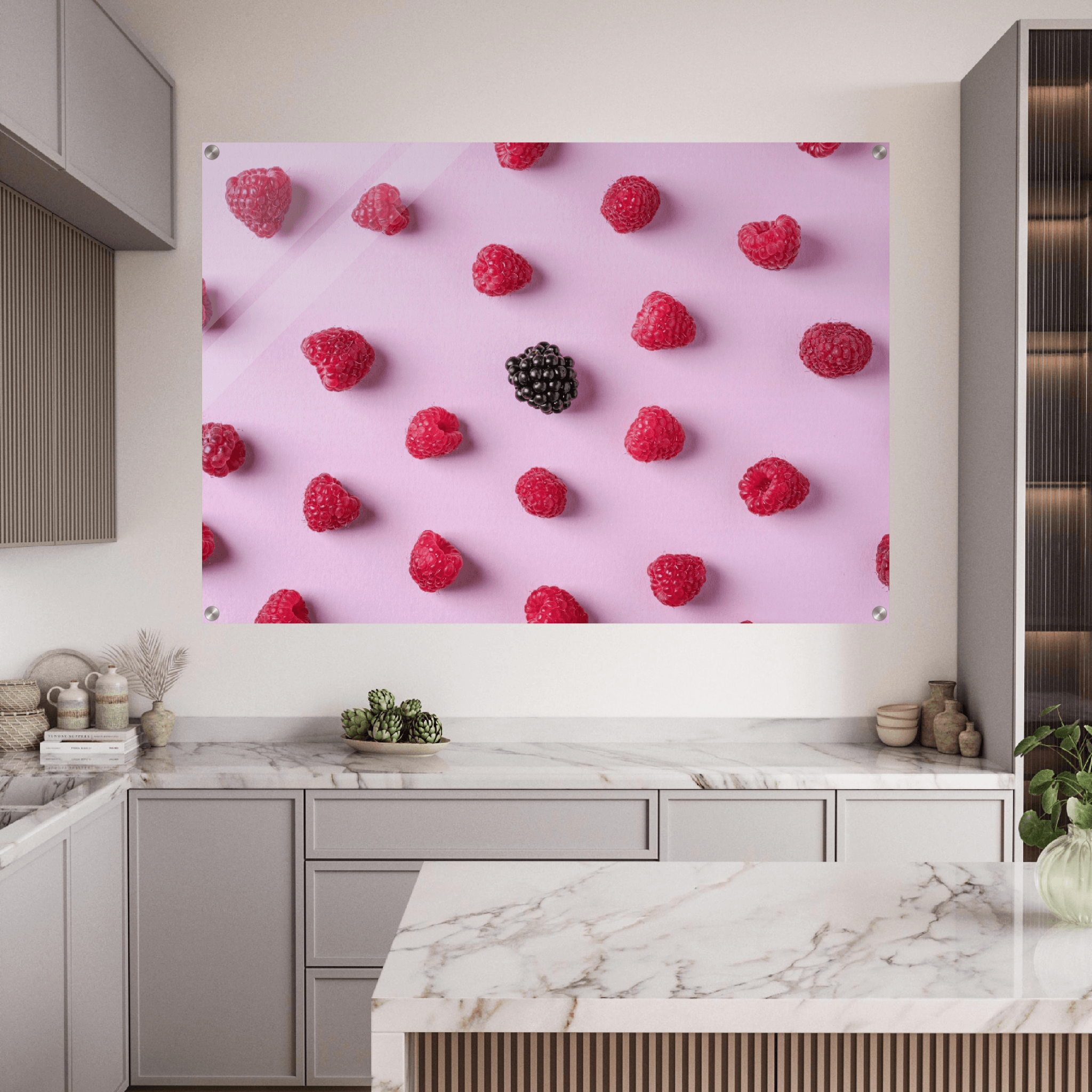 Luscious Berries: Raspberry Pop Acrylic Glass Wall Art - Wallfix