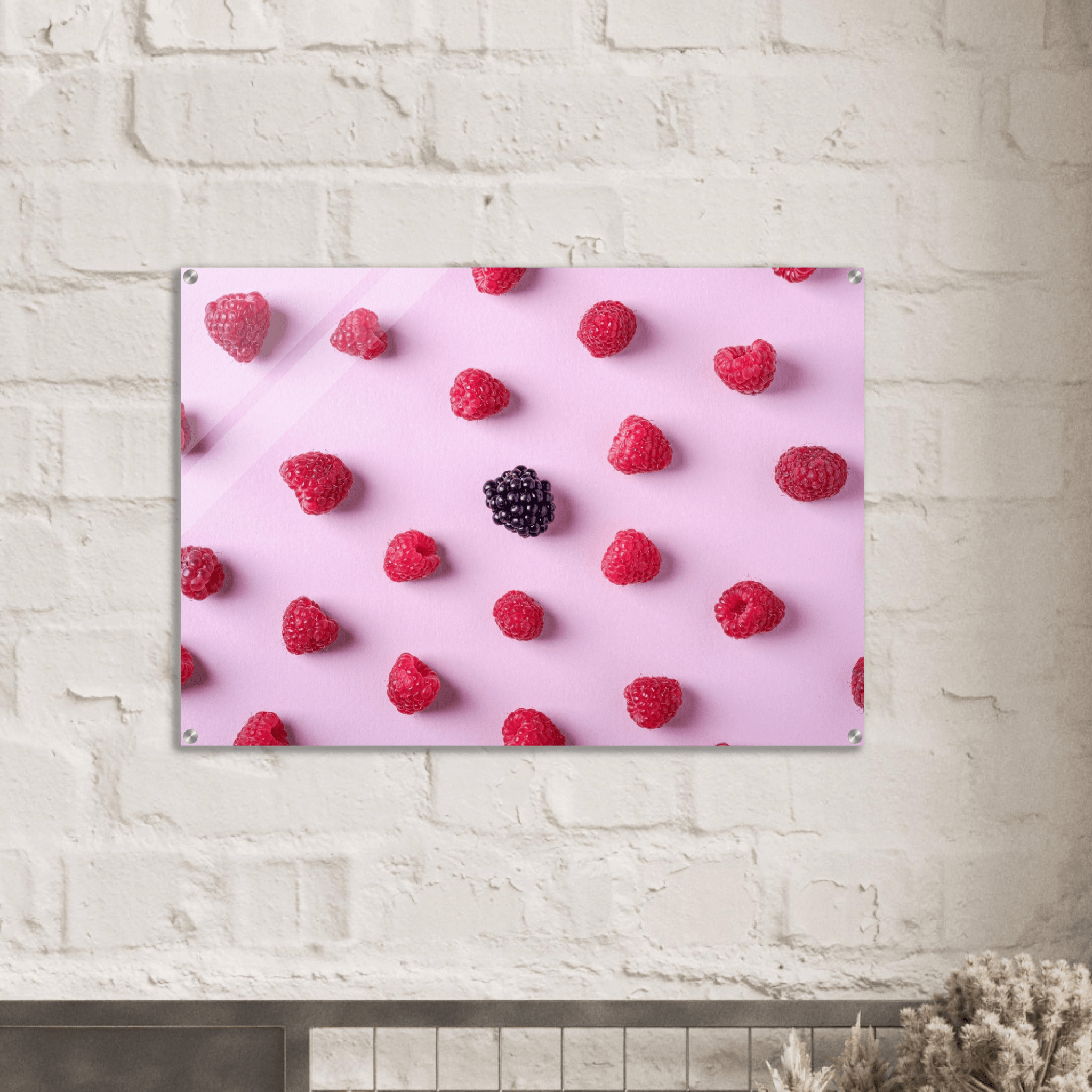 Luscious Berries: Raspberry Pop Acrylic Glass Wall Art - Wallfix