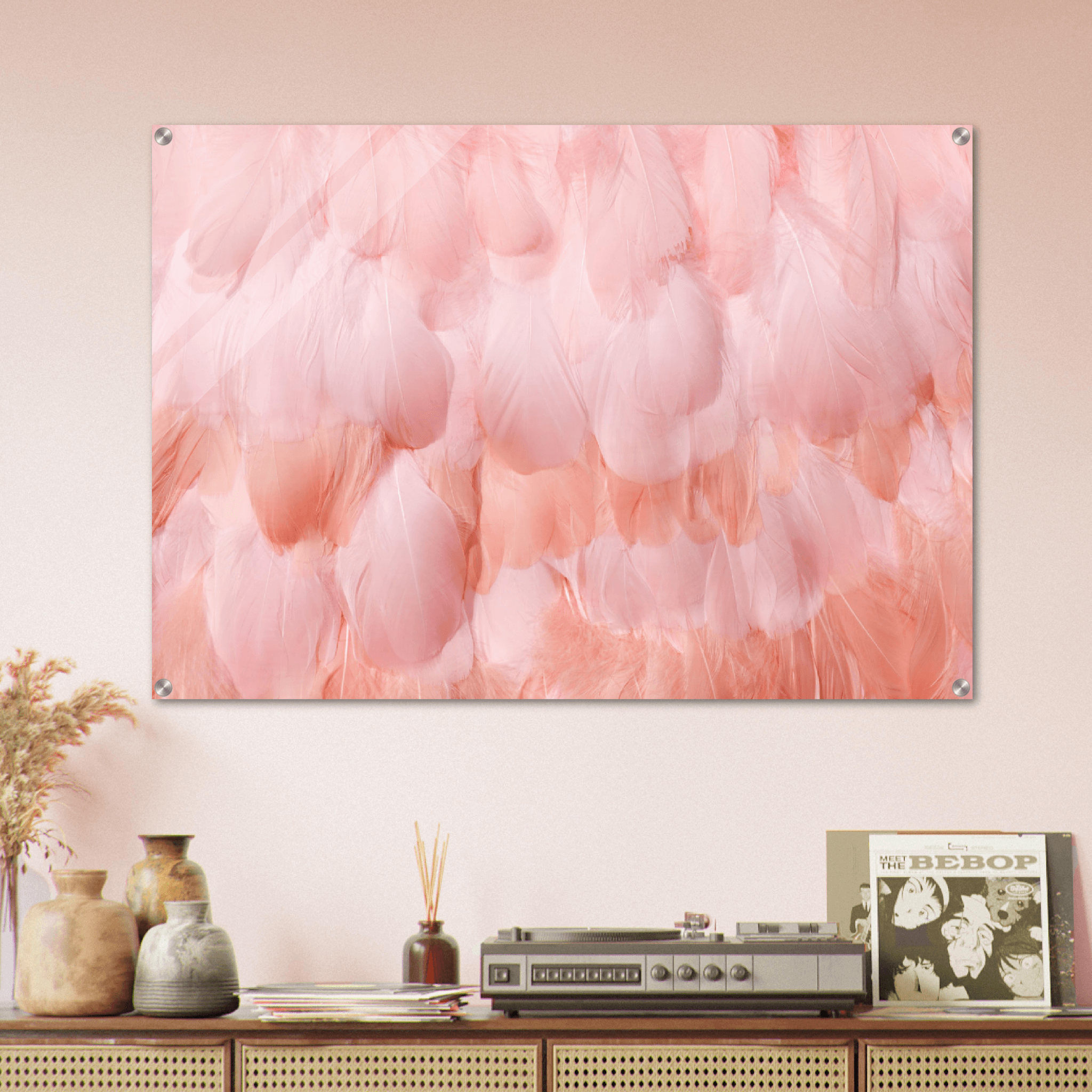 Lush Layers: Textured Pink Feathers Acrylic Glass Wall Art - Wallfix