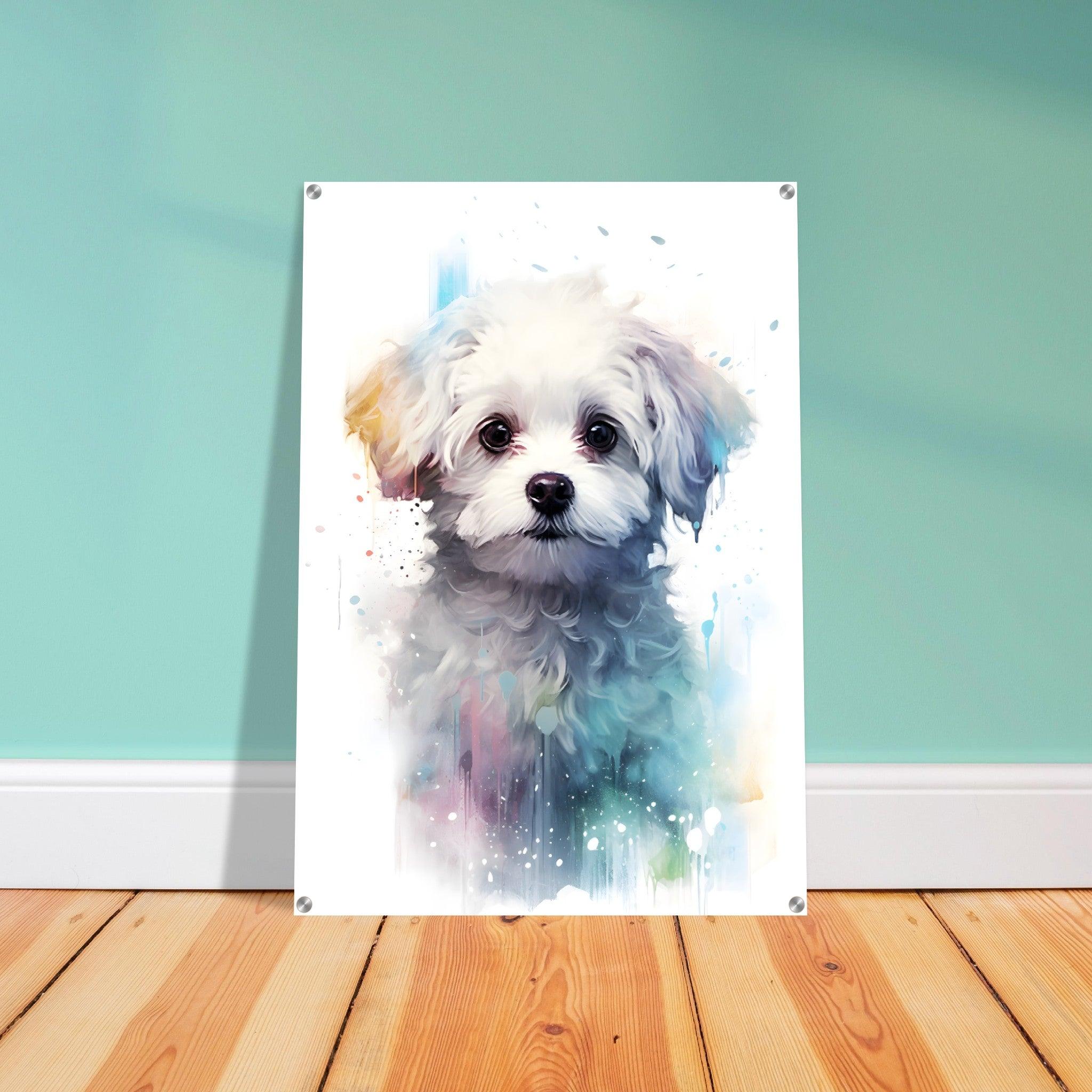 Maltipoo Portrait: Cute Dog Watercolor Acrylic Glass Wall Art - Wallfix