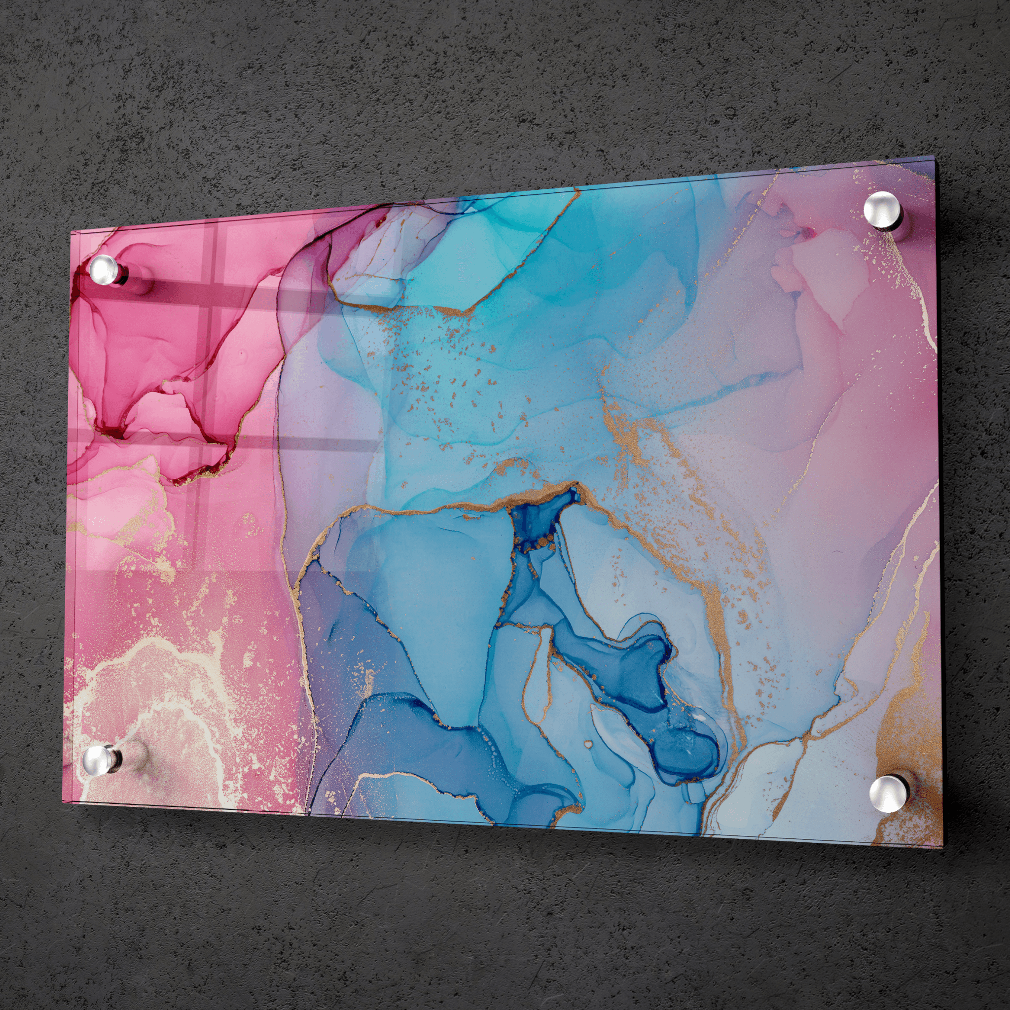 Marbled Translucent: Pink and Blue Abstract Acrylic Glass Wall Art - Wallfix