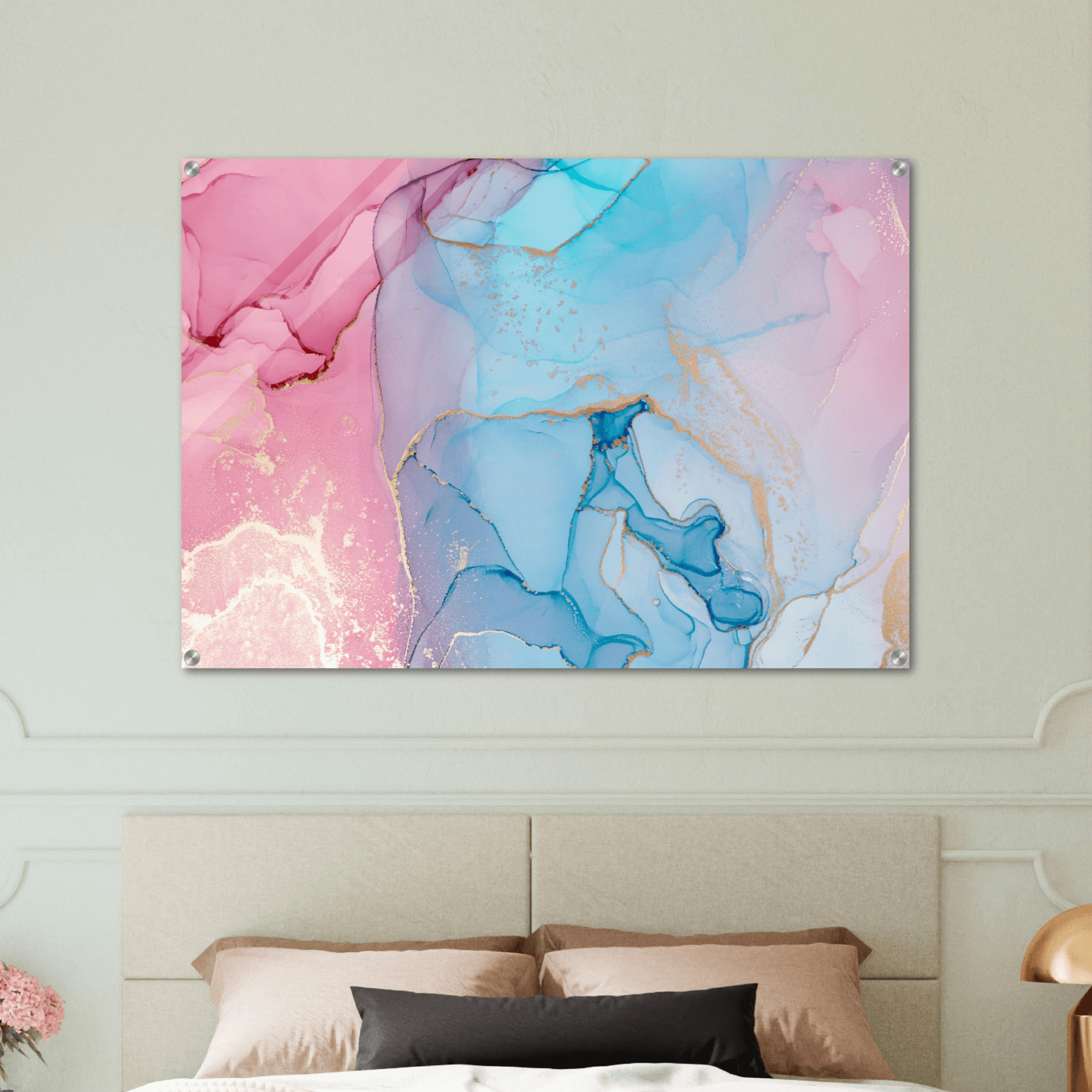 Marbled Translucent: Pink and Blue Abstract Acrylic Glass Wall Art - Wallfix