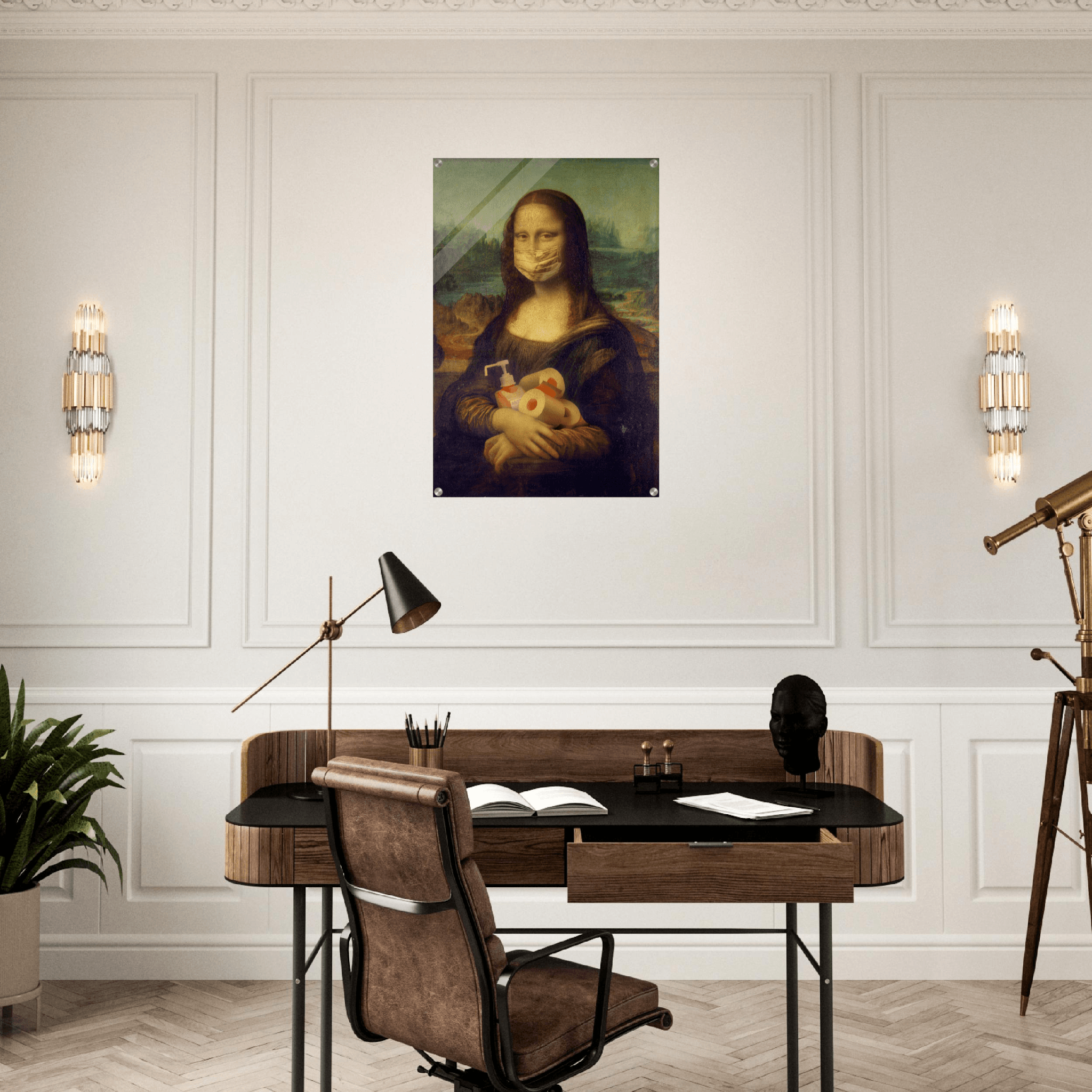 Masked Masterpiece: Mona Lisa Reimagined Acrylic Glass Wall Art - Wallfix