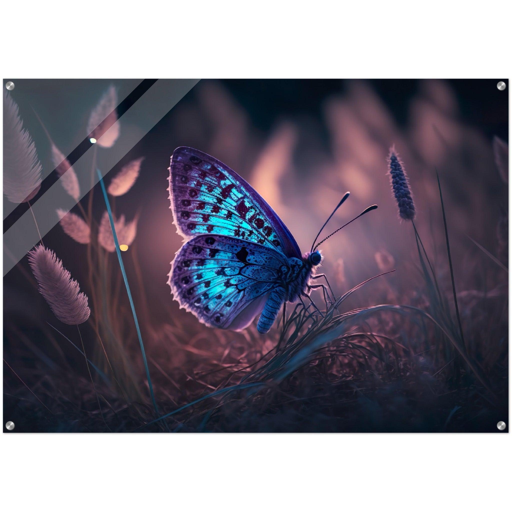 Meadow Dream: Moonlit Butterfly Acrylic Glass Wall Art - Wallfix
