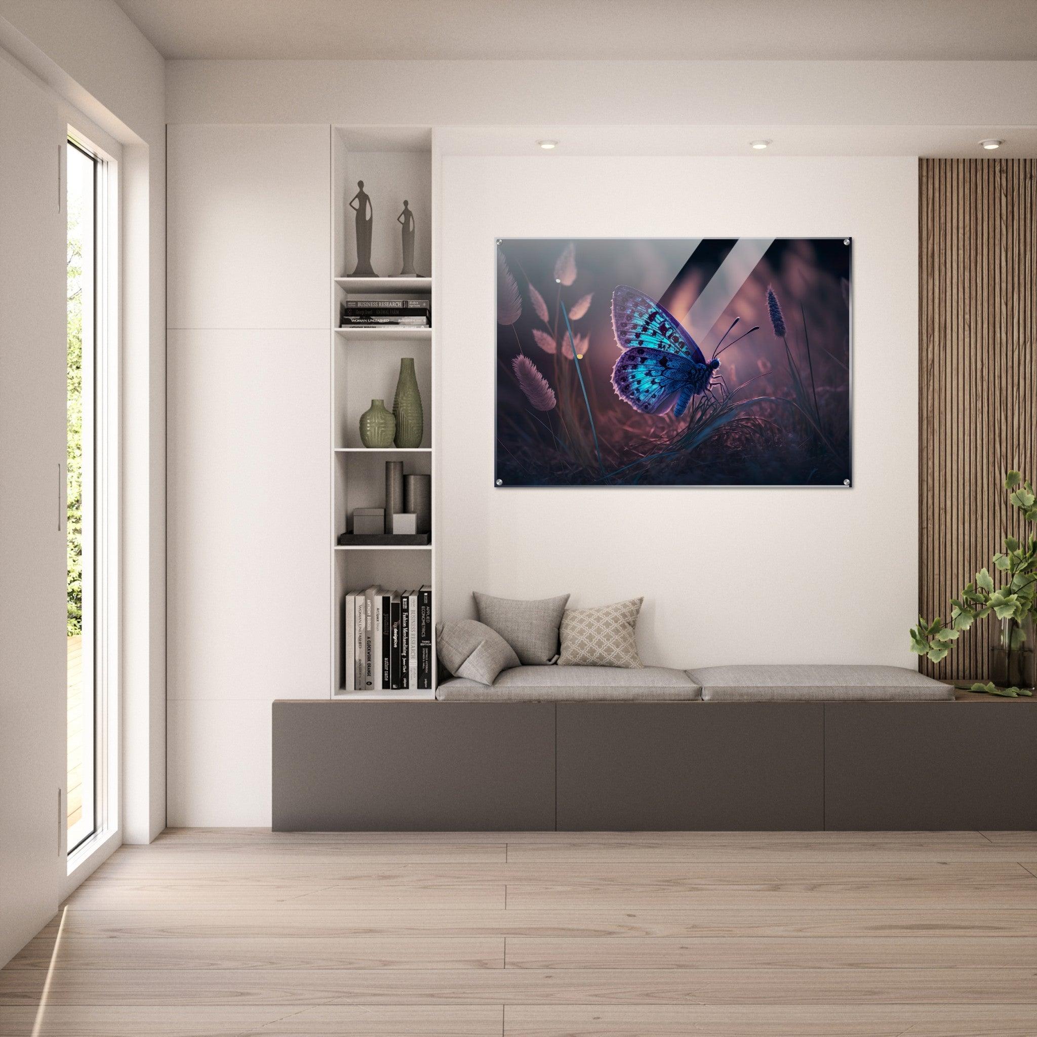 Meadow Dream: Moonlit Butterfly Acrylic Glass Wall Art - Wallfix