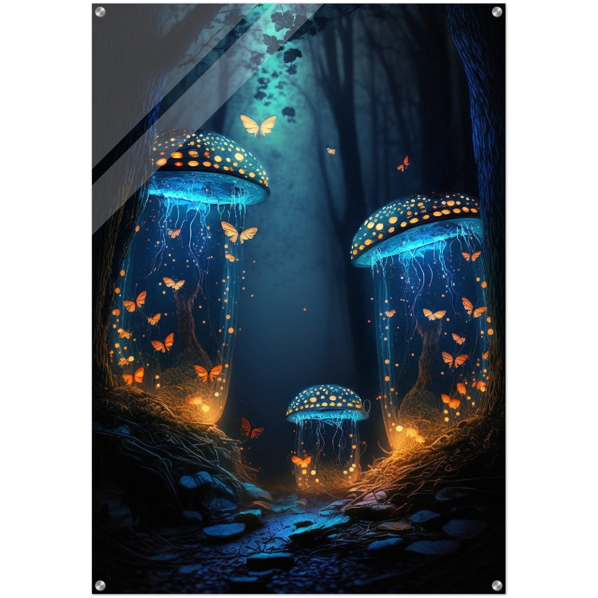 Mystical Woodland: Enchanted Mushrooms Acrylic Glass Wall Art - Wallfix