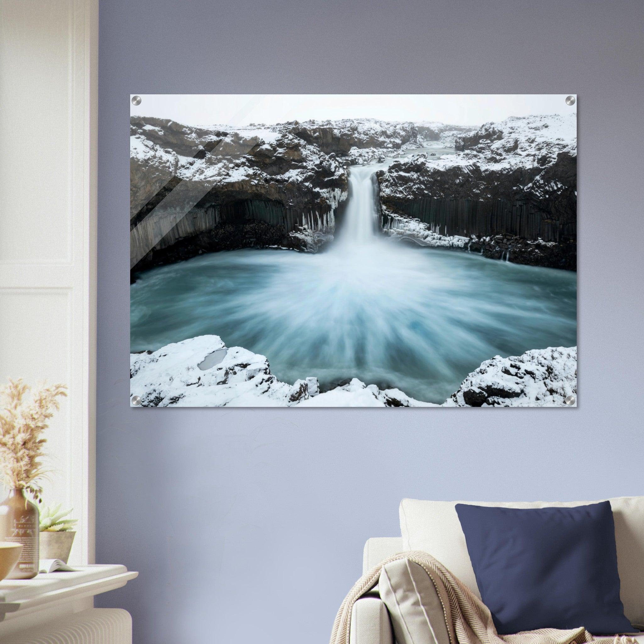Nature's Masterpiece: Iceland Aldeyjarfoss Waterfall Acrylic Glass Wall Art - Wallfix