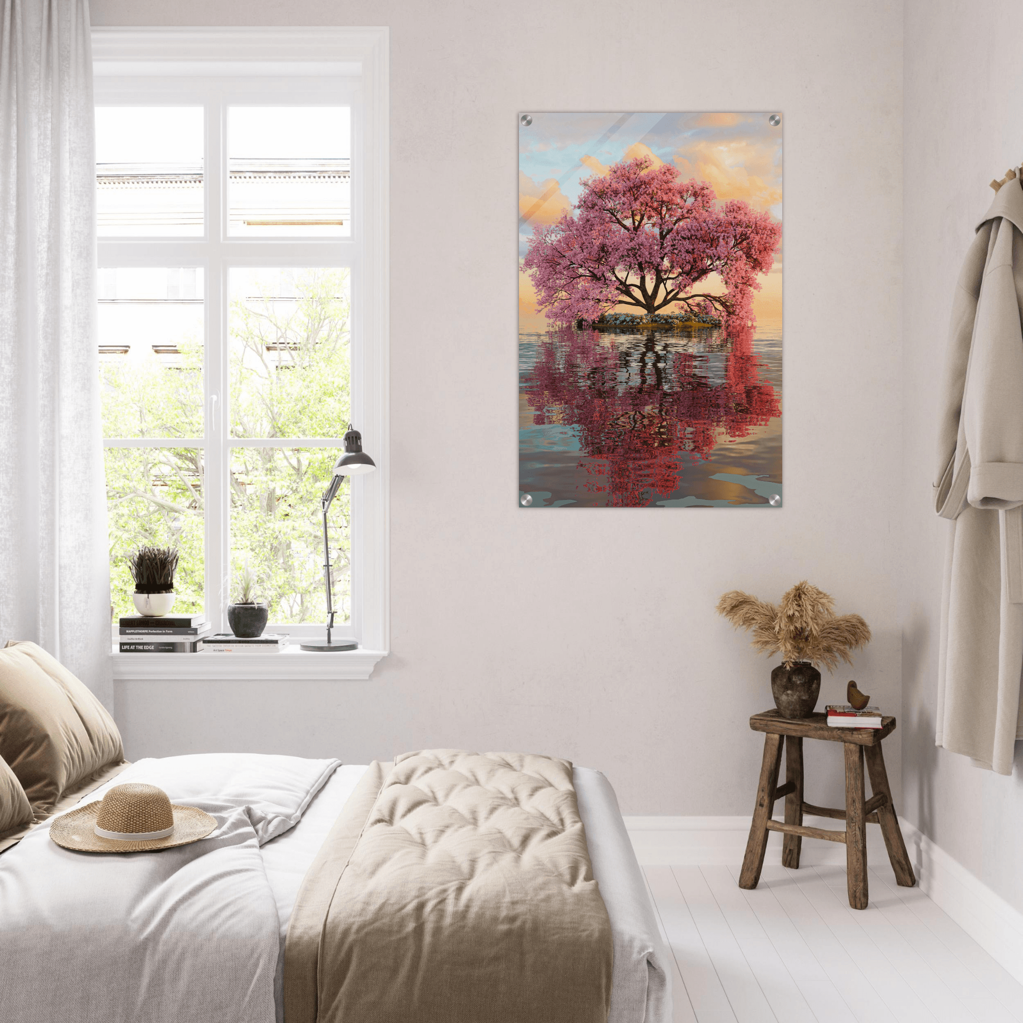 Nature's Mirror: Pink Cherry Blossom Acrylic Glass Wall Art - Wallfix