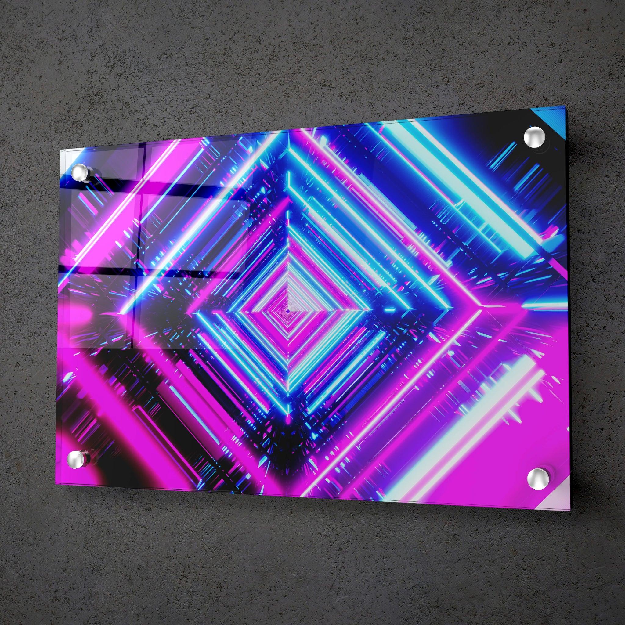 Neon Nexus: Cyberpunk Geometric Visions Acrylic Glass Wall Art - Wallfix