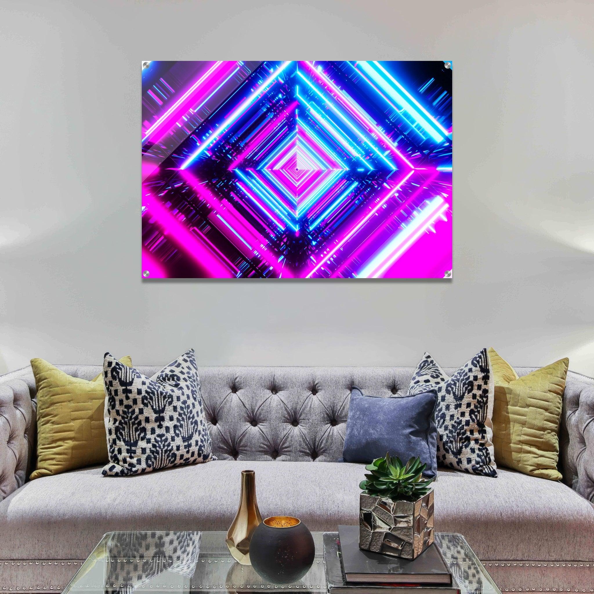 Neon Nexus: Cyberpunk Geometric Visions Acrylic Glass Wall Art - Wallfix