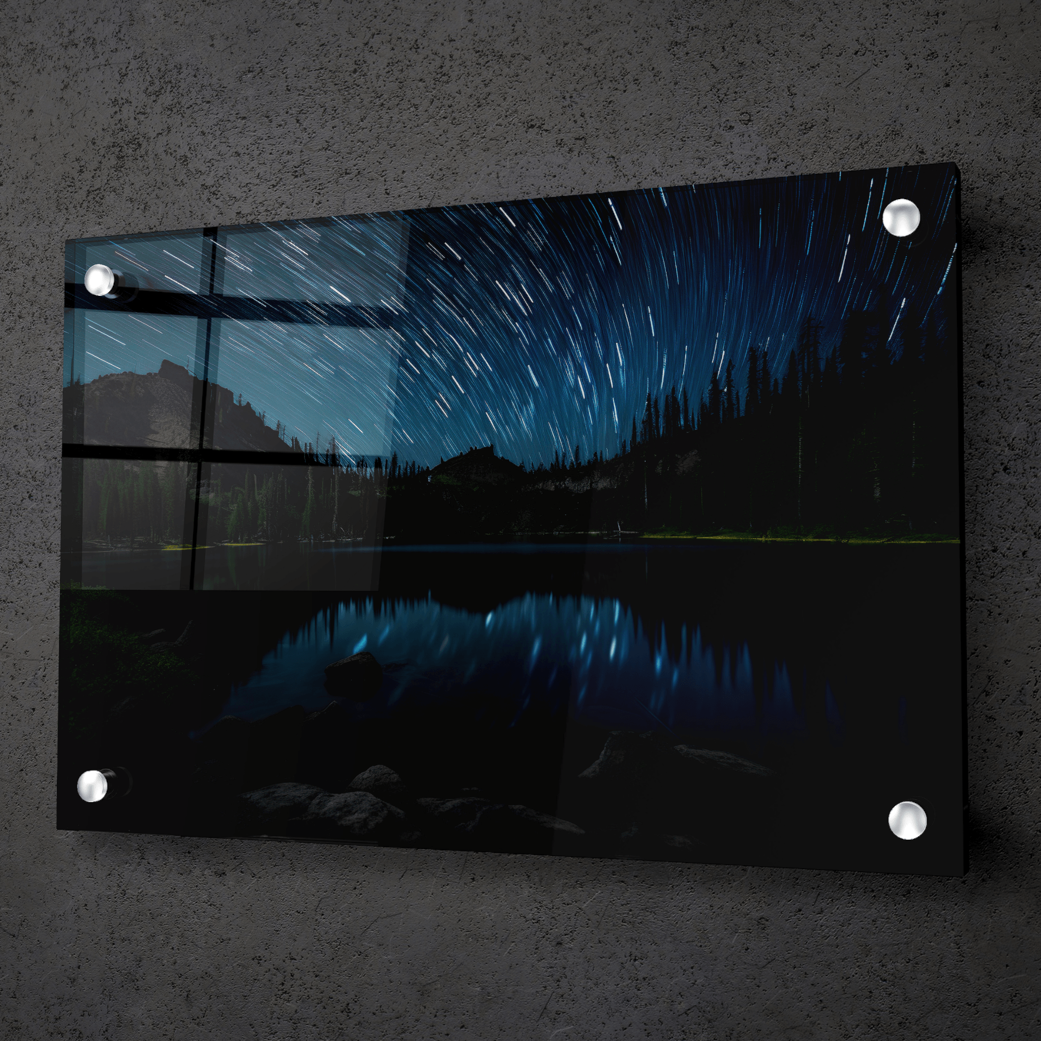 Nighttime Symphony: Star Trails Serenade Acrylic Glass Wall Art - Wallfix