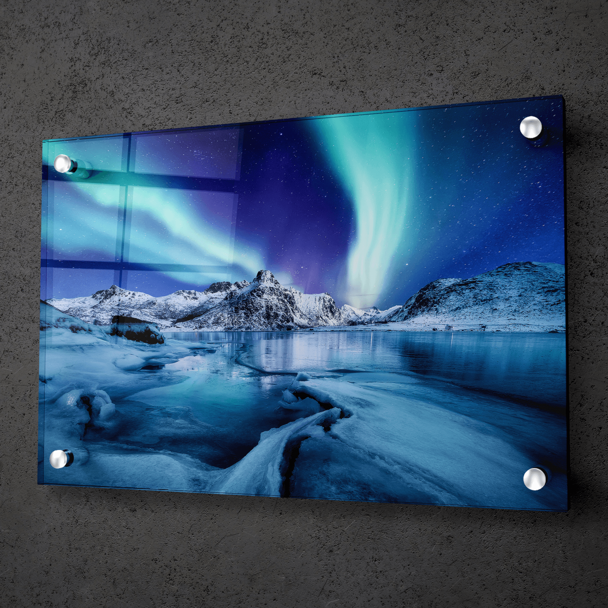 Northern Lights: Icy Blue Bliss Acrylic Glass Wall Art - Wallfix
