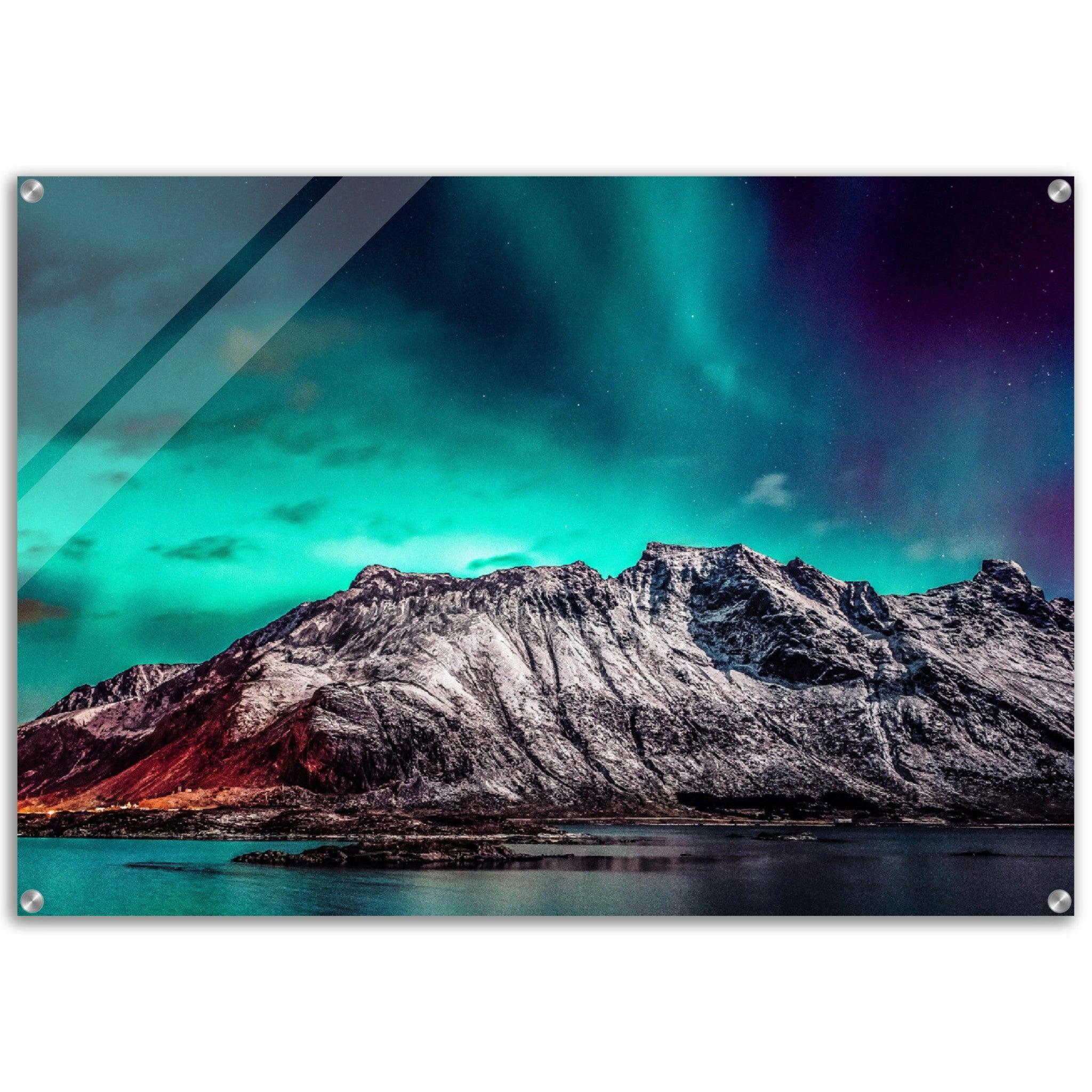 Northern Lights: Nordic Mountain View Acrylic Glass Wall Art - Wallfix