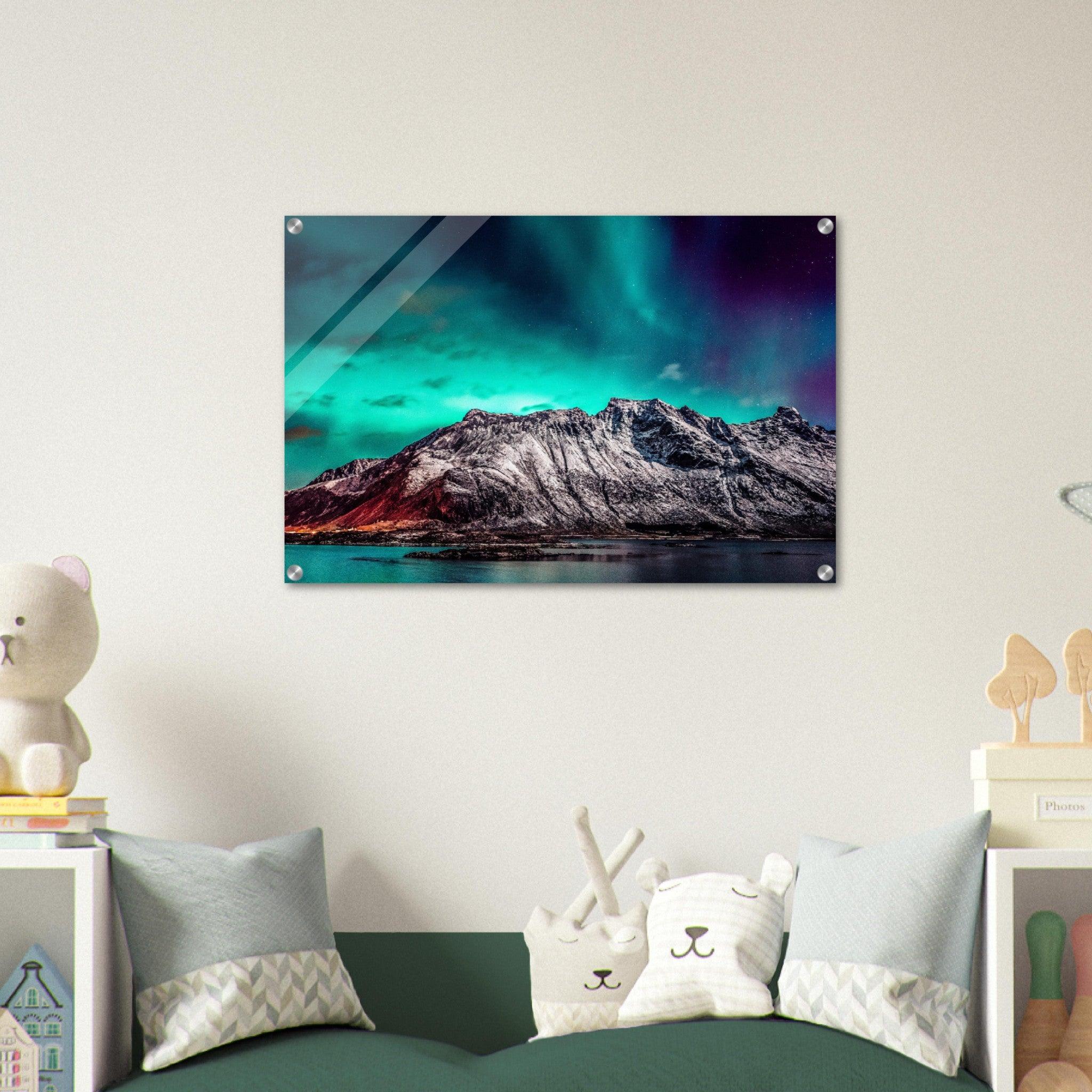 Northern Lights: Nordic Mountain View Acrylic Glass Wall Art - Wallfix