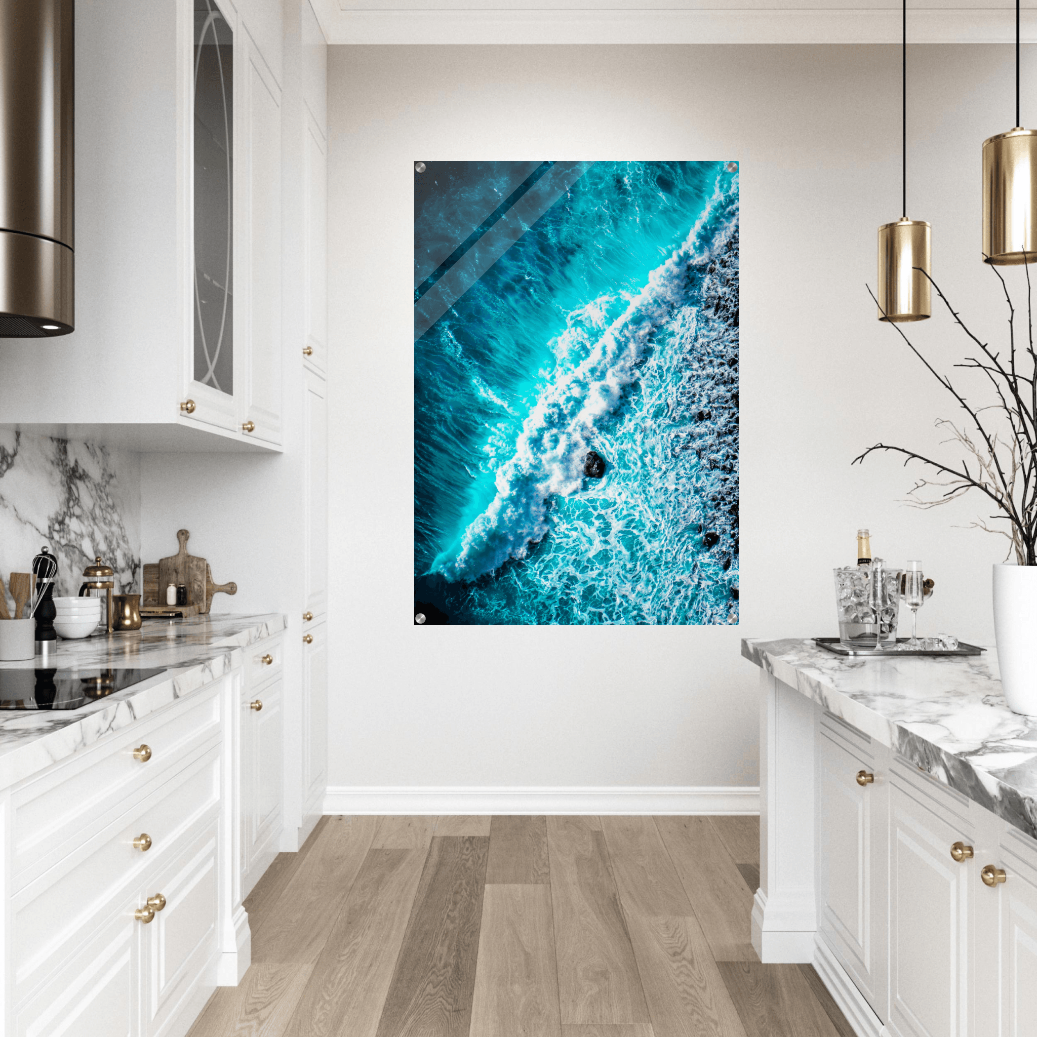 Ocean's Dance: Aquamarine Wave Aerial View Acrylic Glass Wall Art - Wallfix