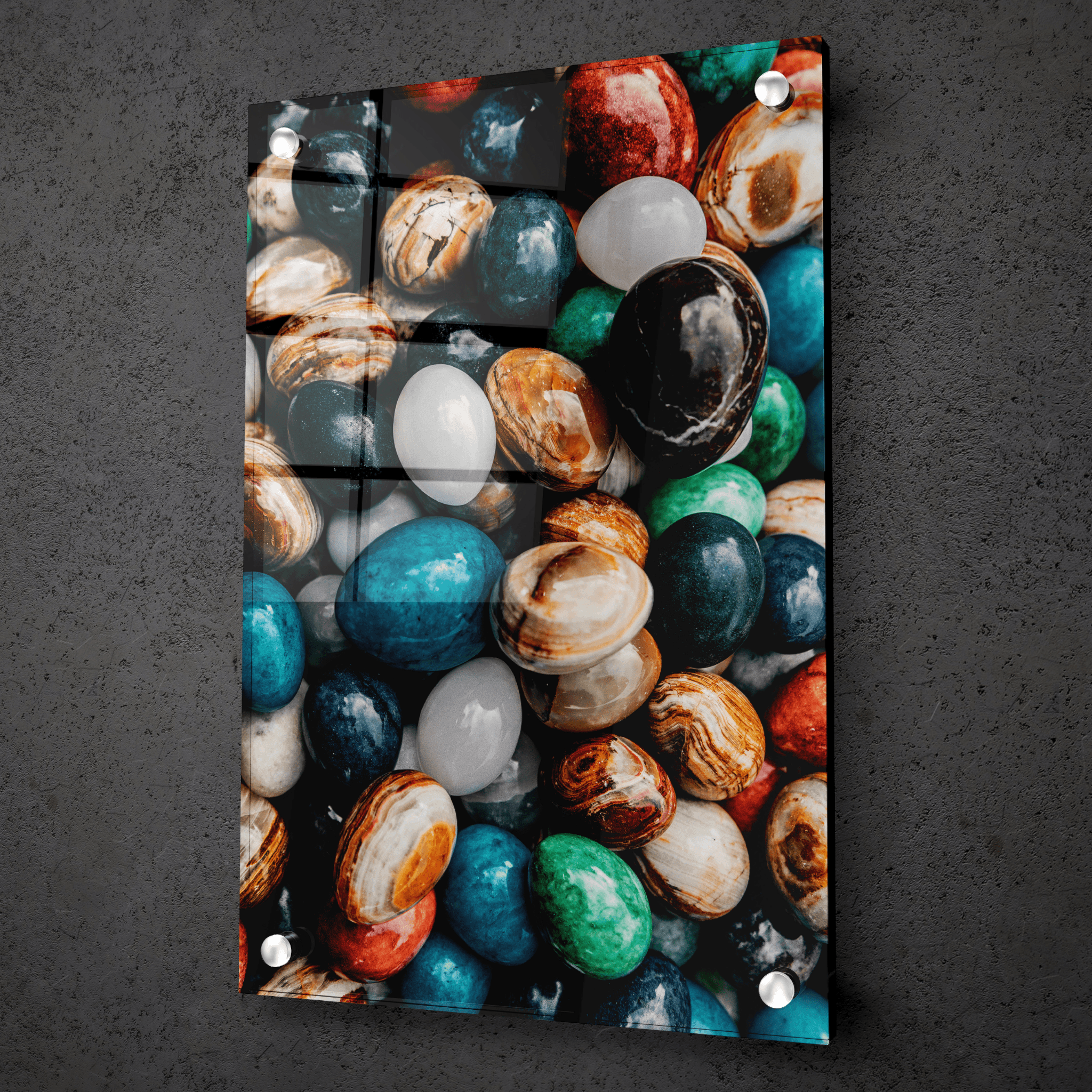 Oceanic Treasures: Polished Sea Stones Acrylic Glass Wall Art - Wallfix