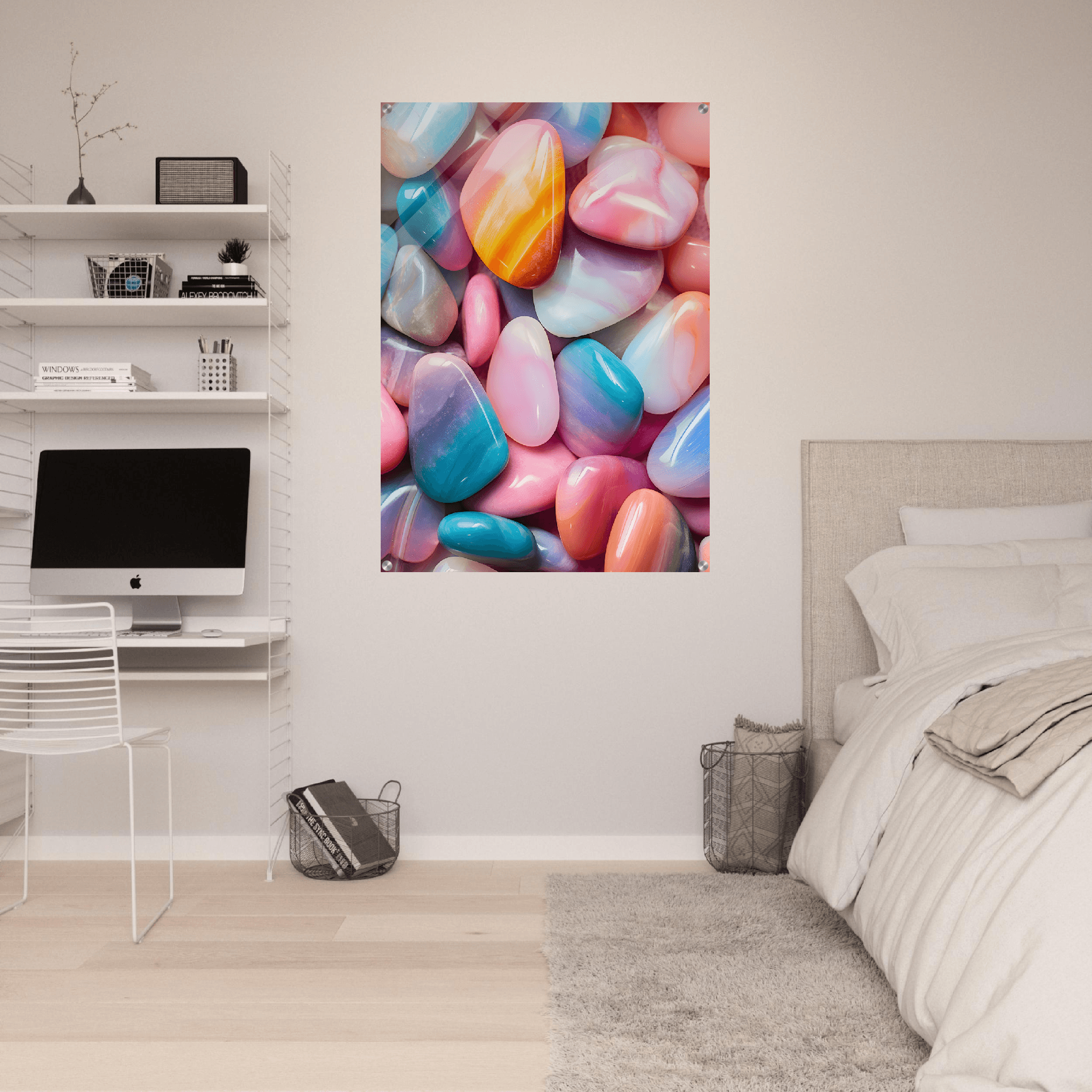 Polished Rainbow: Marble Stones Acrylic Glass Wall Art - Wallfix
