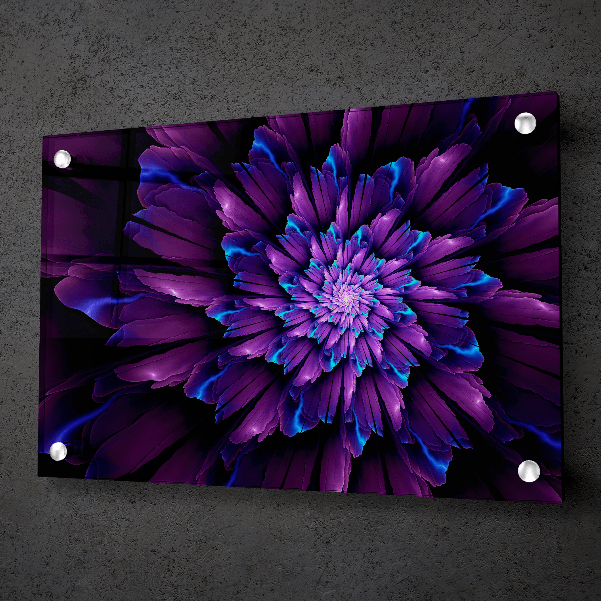 Prismatic Petals: Multilayered Purple and Blue Floral Acrylic Glass Wall Art - Wallfix