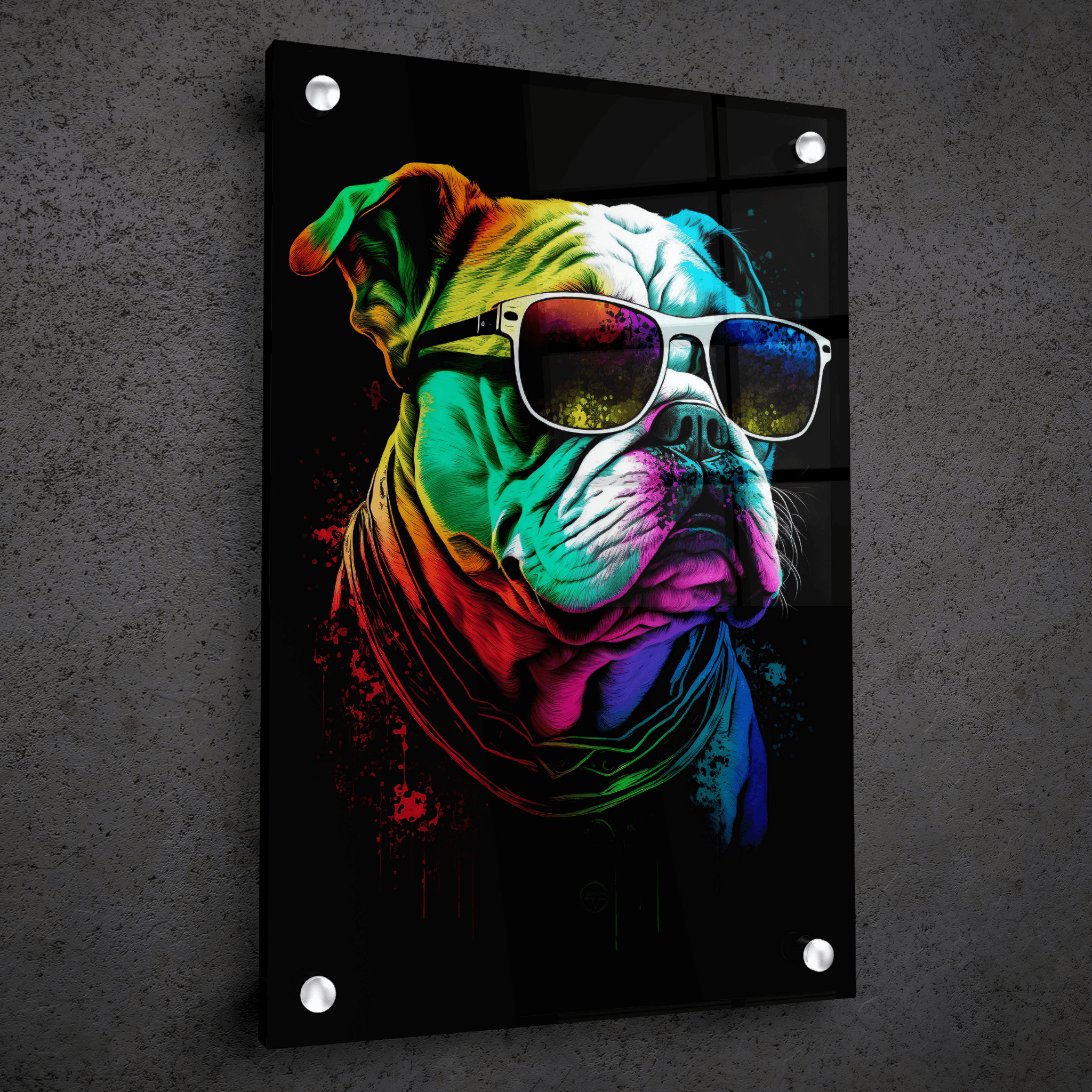 Puppy Pop Art: Cool and Colorful Bulldog Acrylic Glass Wall Art - Wallfix