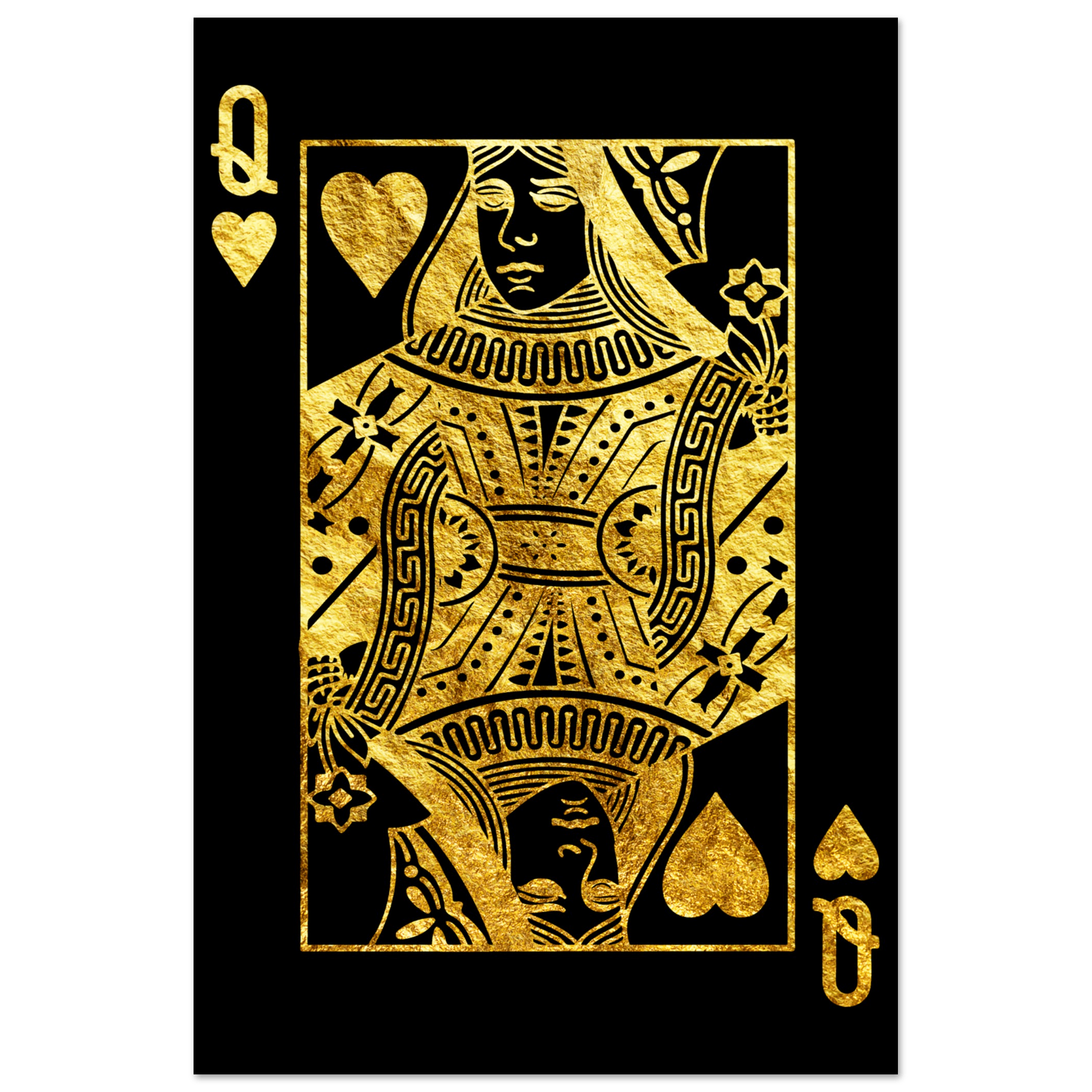 Queen of Hearts: Black and Gold Poker Metal Poster - Wallfix