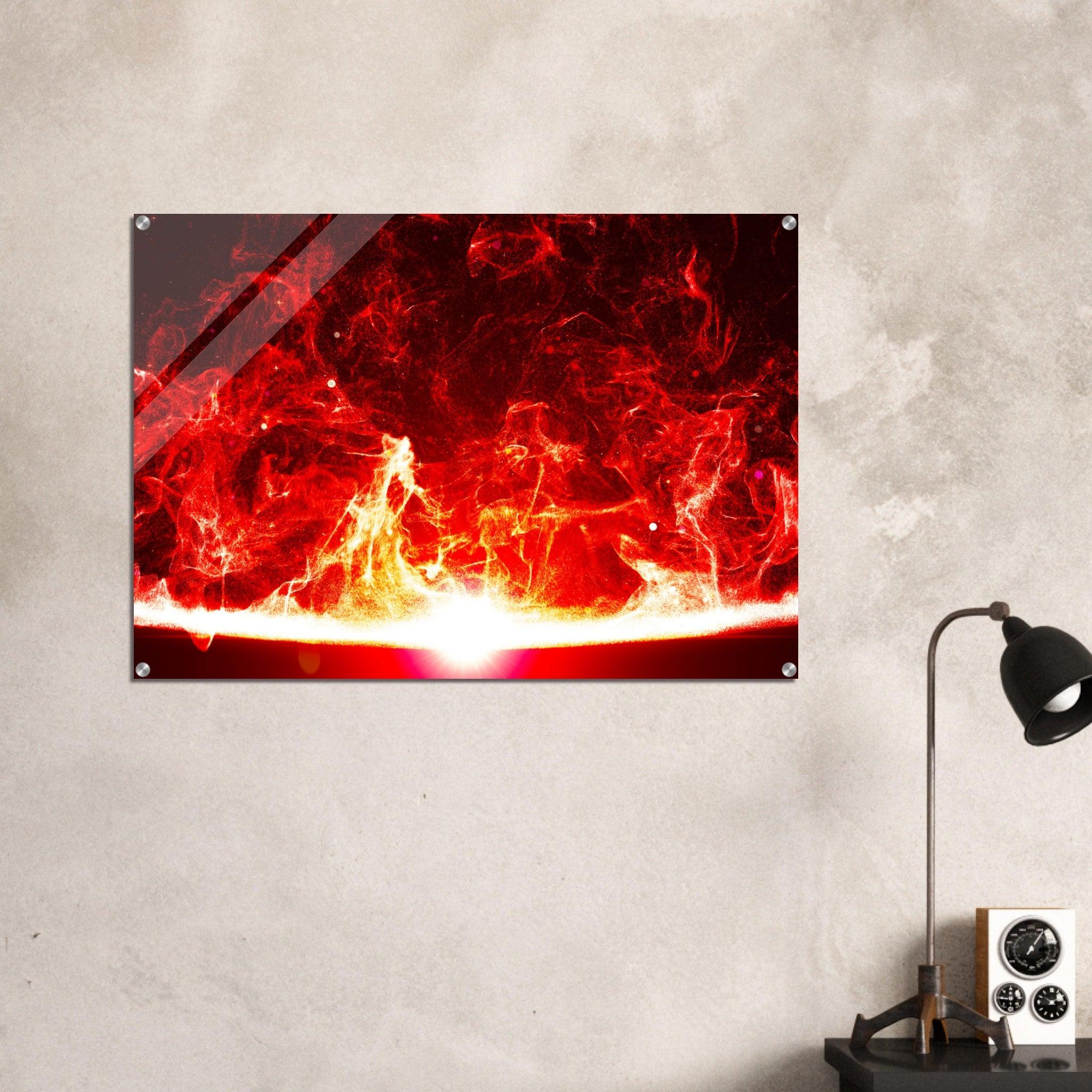 Rays of Revelation: Explosive Fire Burst Acrylic Glass Wall Art - Wallfix