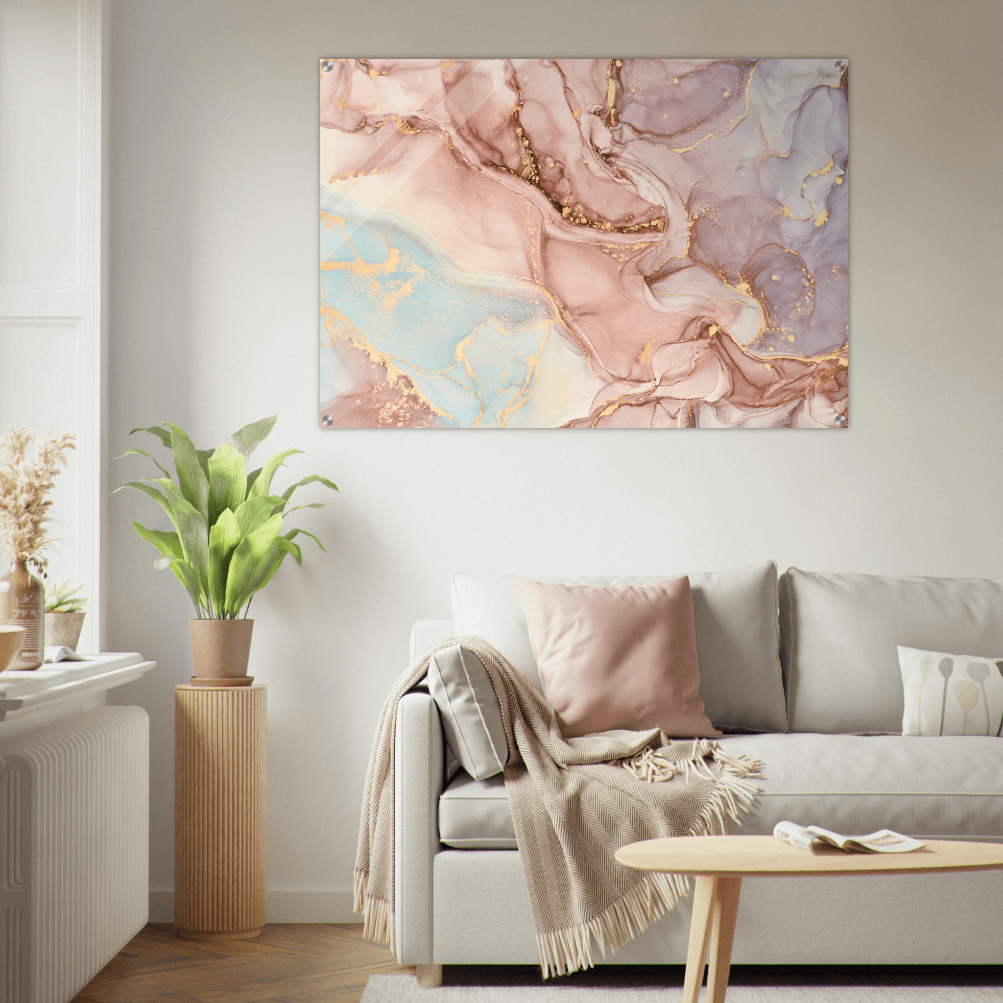 Rococo Dreams: Pink and Gold Marble Acrylic Glass Wall Art - Wallfix