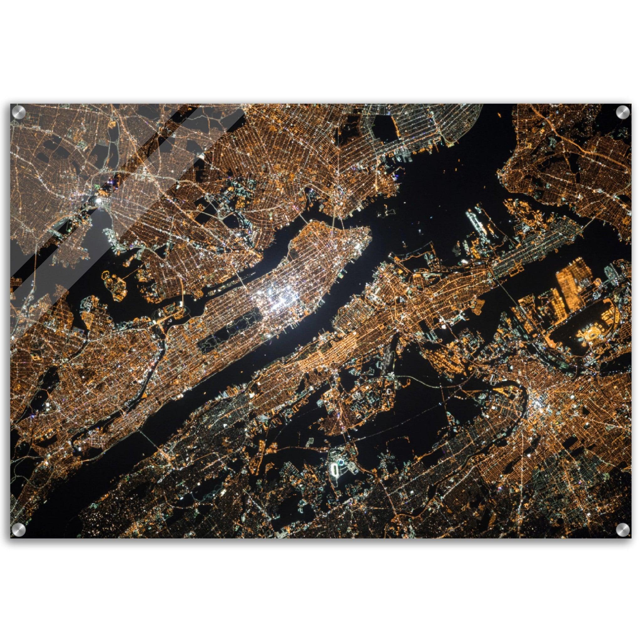 Satellite View: New York Nightscape Acrylic Glass Wall Art - Wallfix