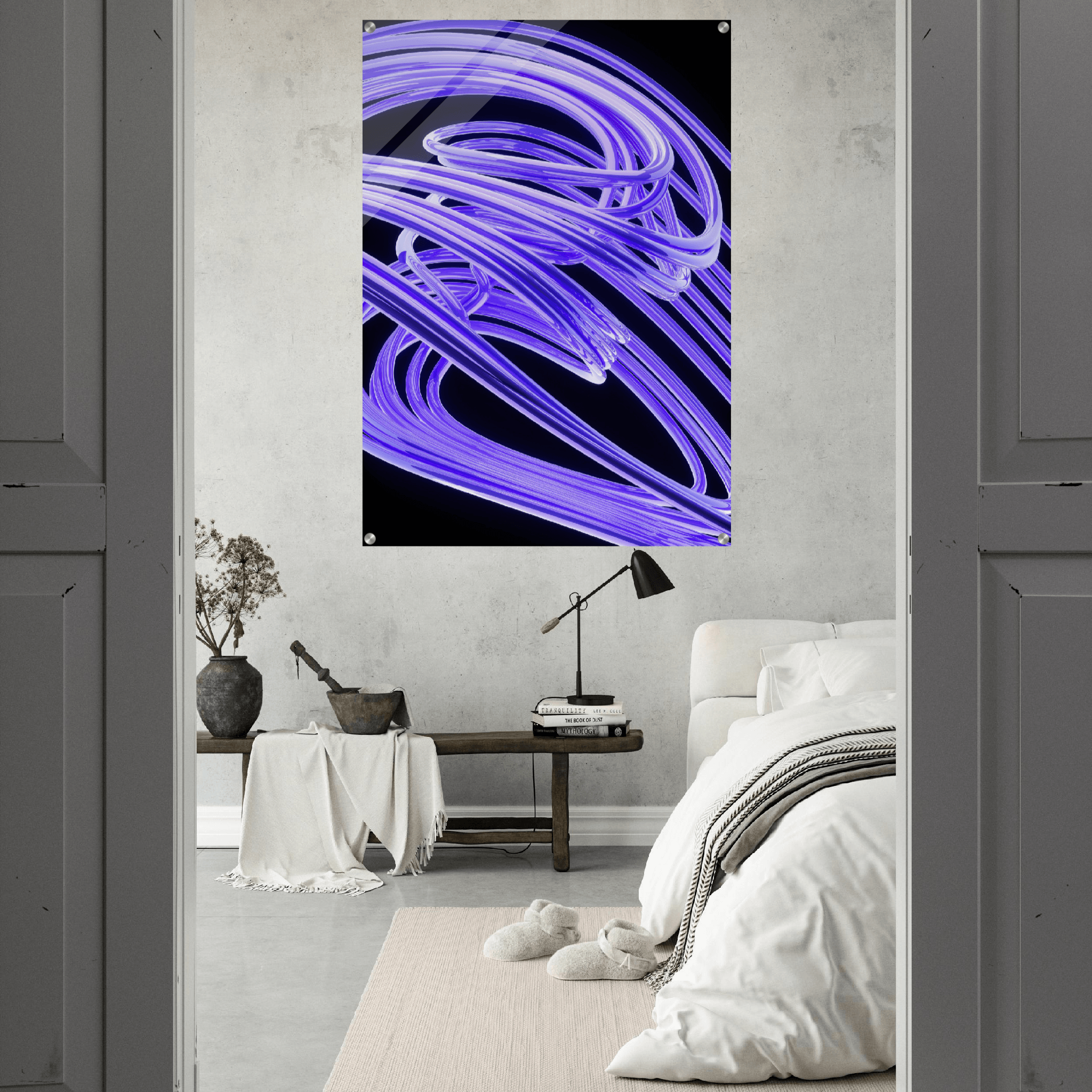 Sensual Swirls: Stunning Violet Curve Acrylic Glass Wall Art - Wallfix