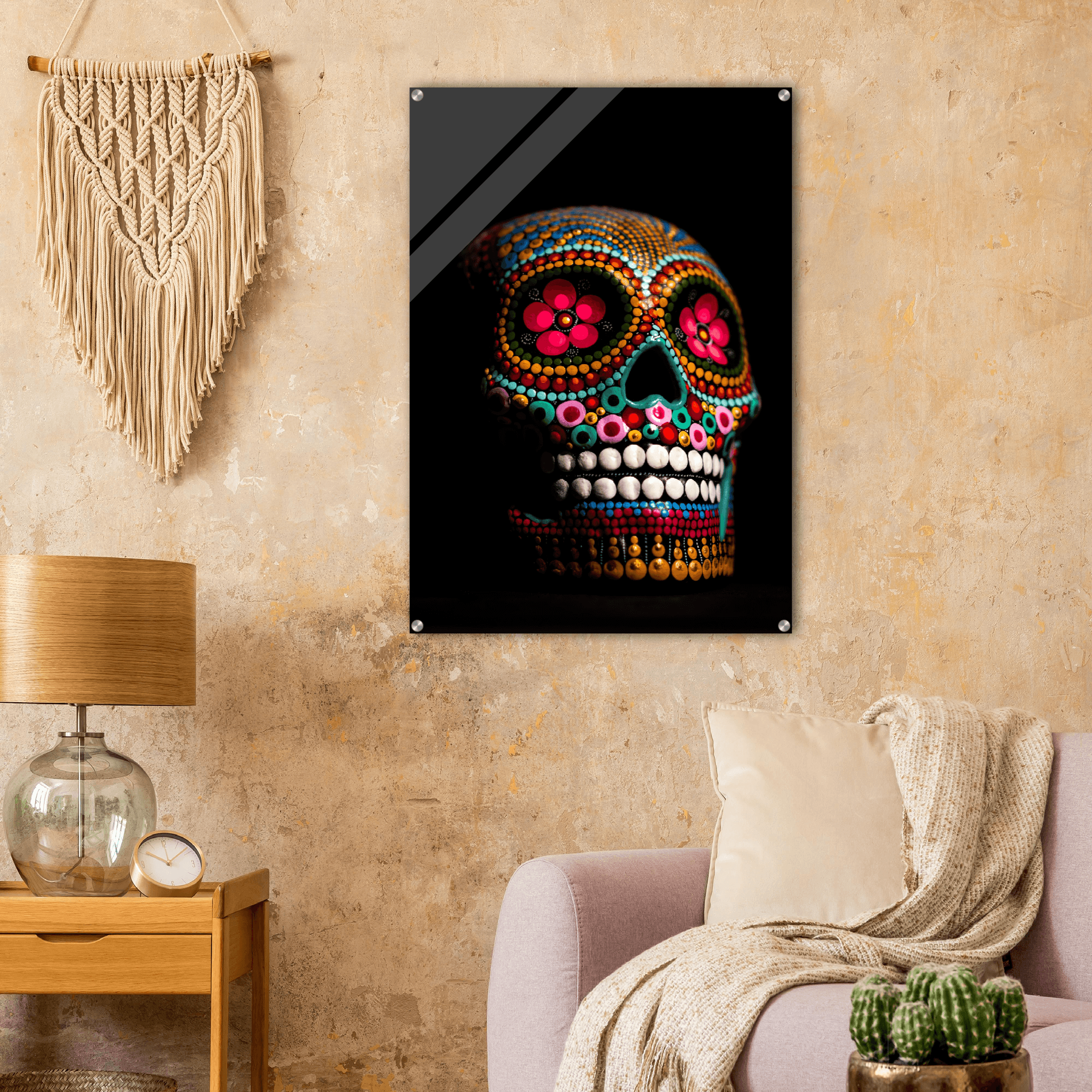 Skull of Celebration: Día de los Muertos Acrylic Glass Wall Art - Wallfix