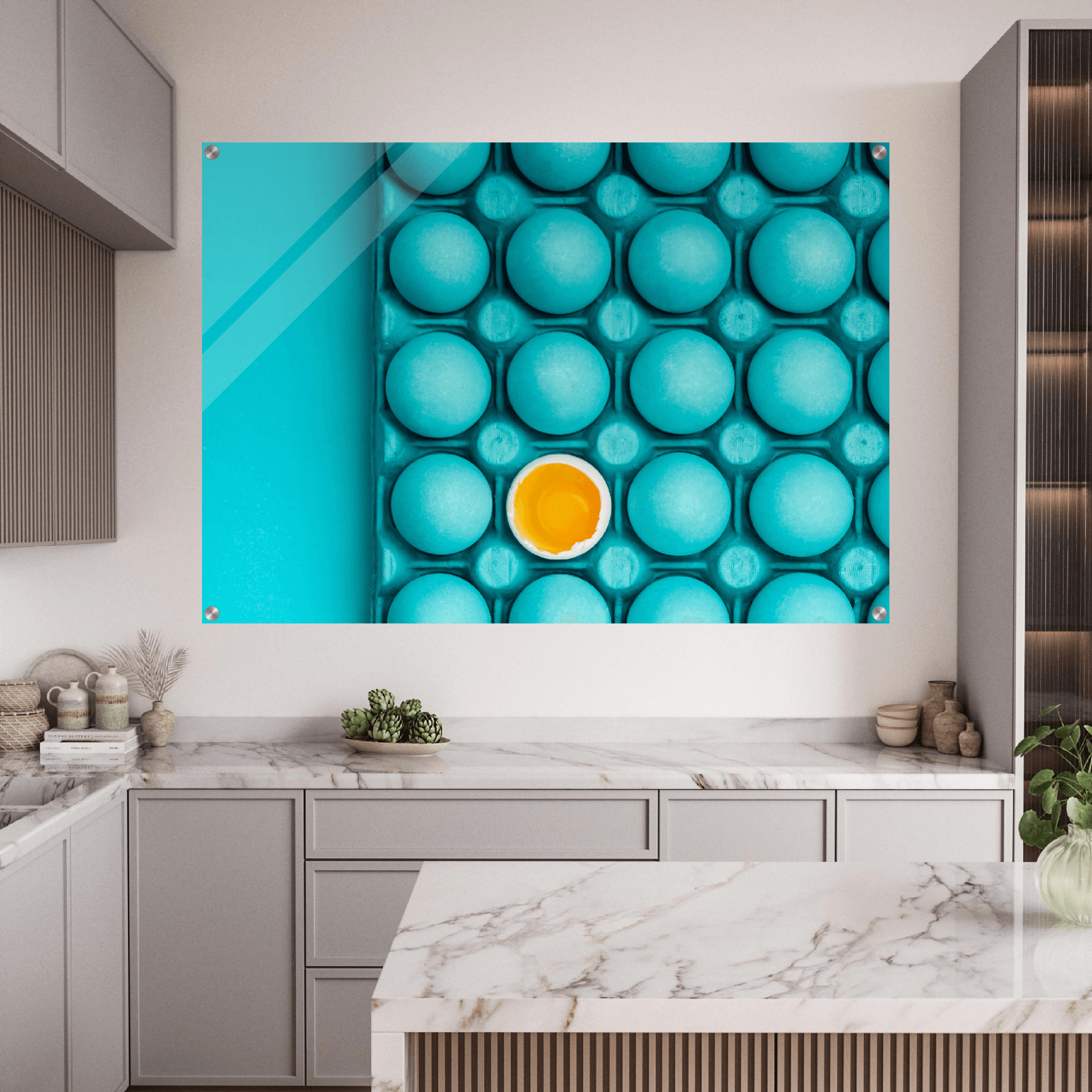 Soothing Simplicity: Minimalistic Blue Eggs Acrylic Glass Wall Art - Wallfix