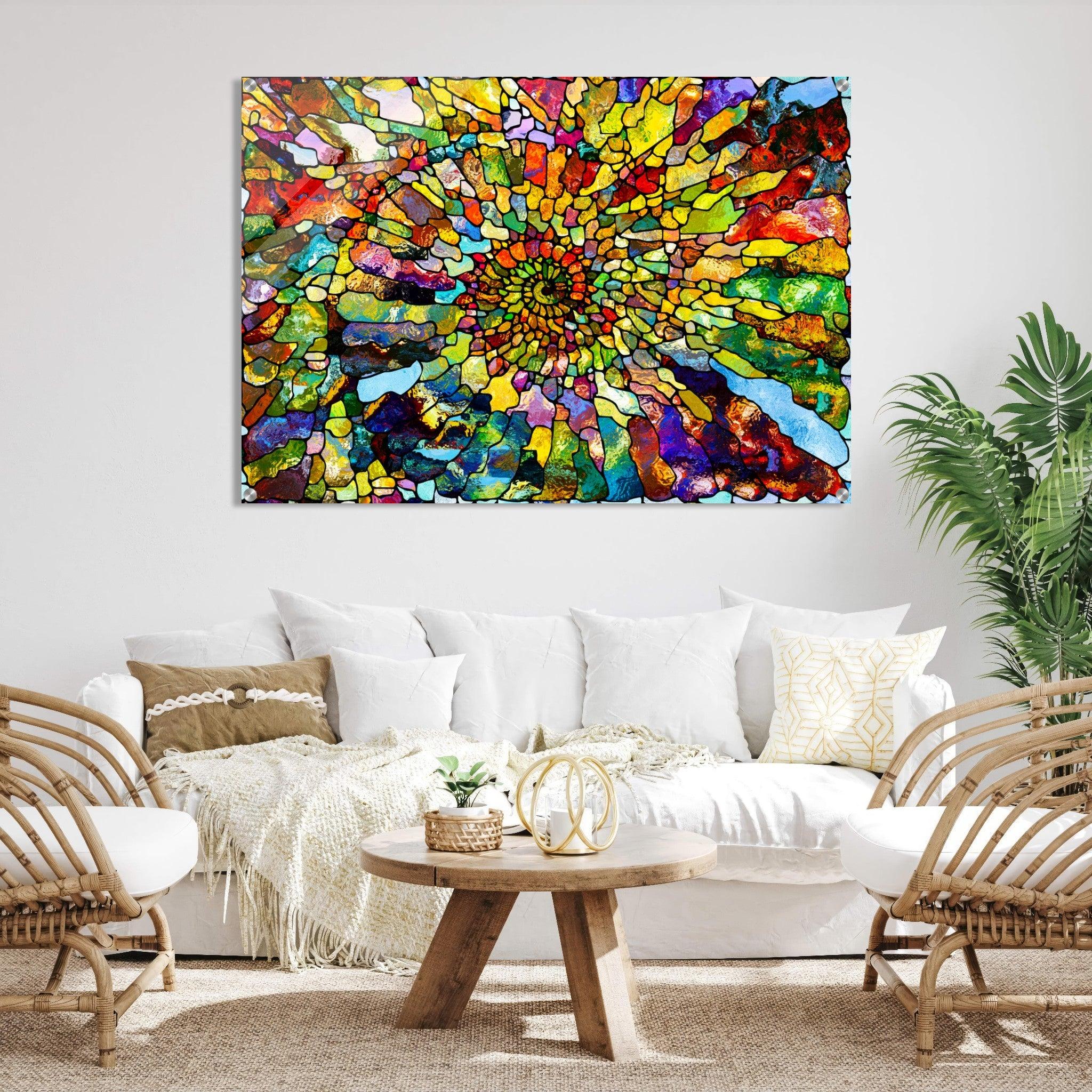 Spiral Symphony: Abstract Stained Glass Acrylic Glass Wall Art - Wallfix