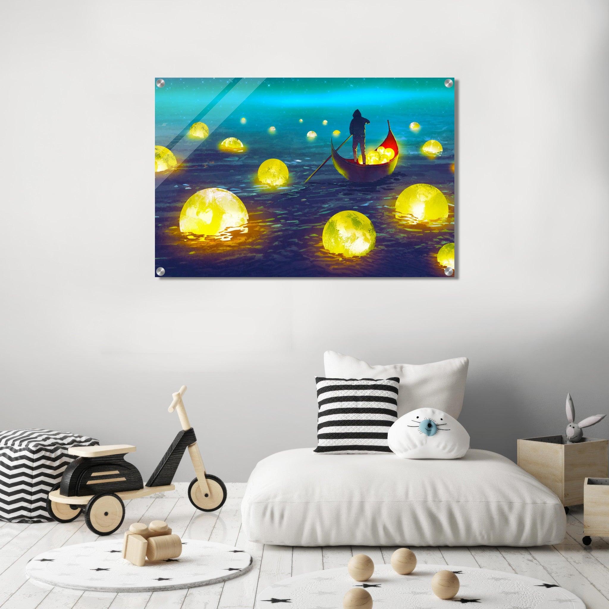 Starry Night: Rowing Through the Sea Acrylic Glass Wall Art - Wallfix