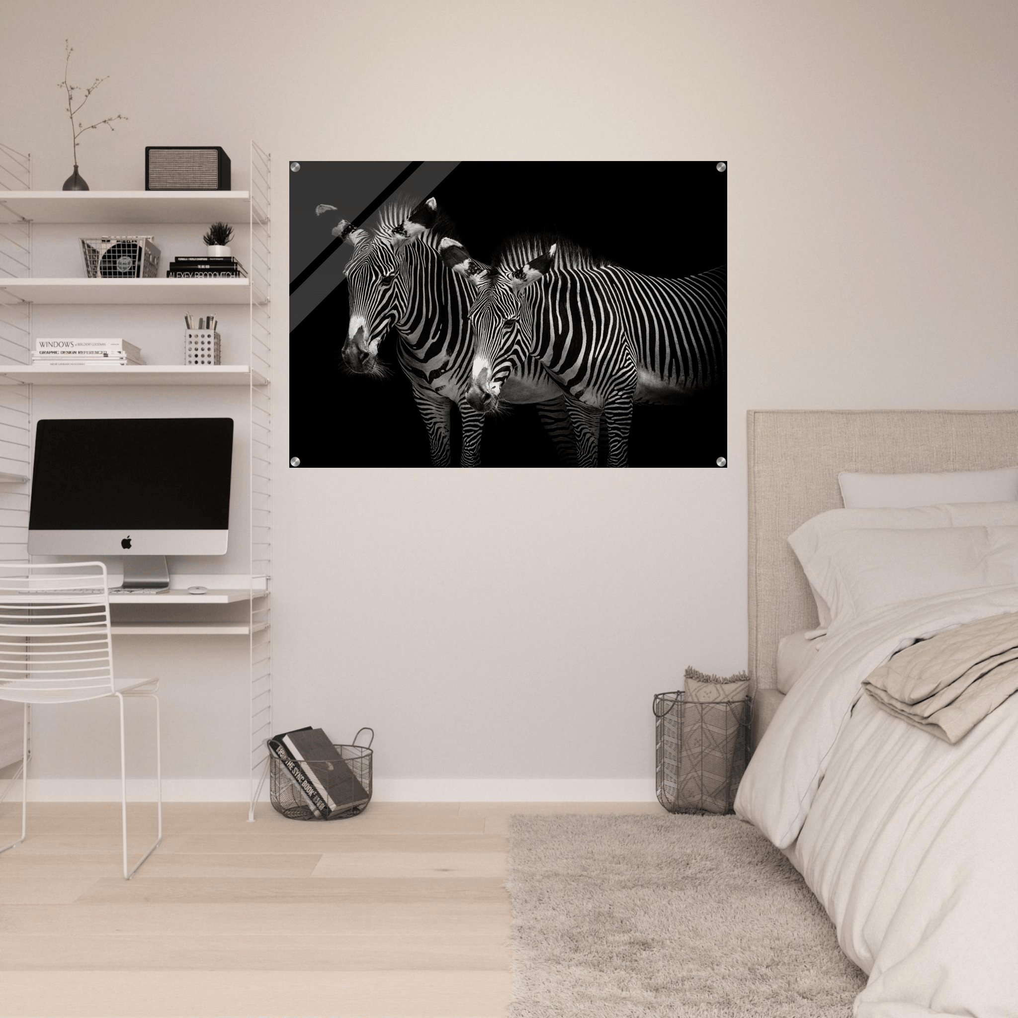 Striking Simplicity: Black and White Zebras Acrylic Glass Wall Art - Wallfix