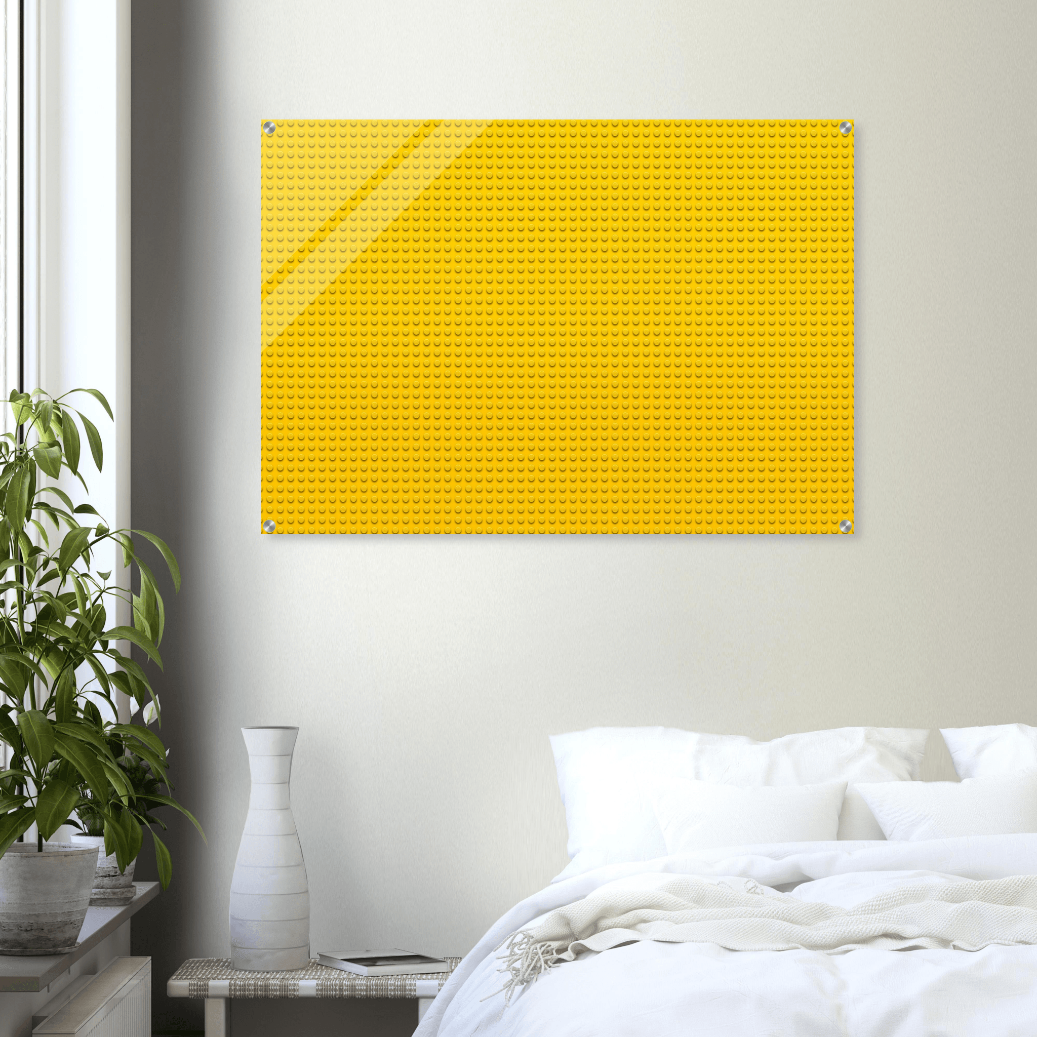 Sunny Blocks: Yellow Lego Texture Acrylic Glass Wall Art - Wallfix