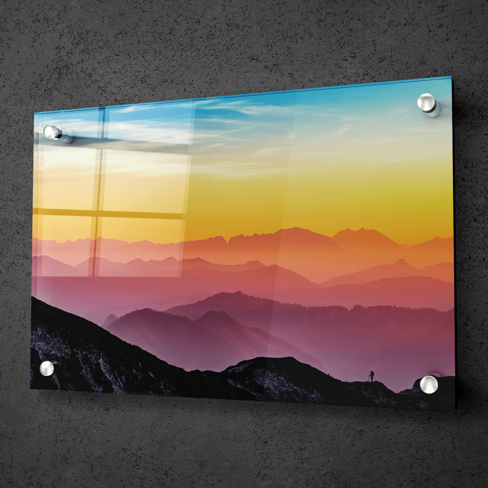 Sunset Symphony: Colorful Mountain Range Acrylic Glass Wall Art - Wallfix