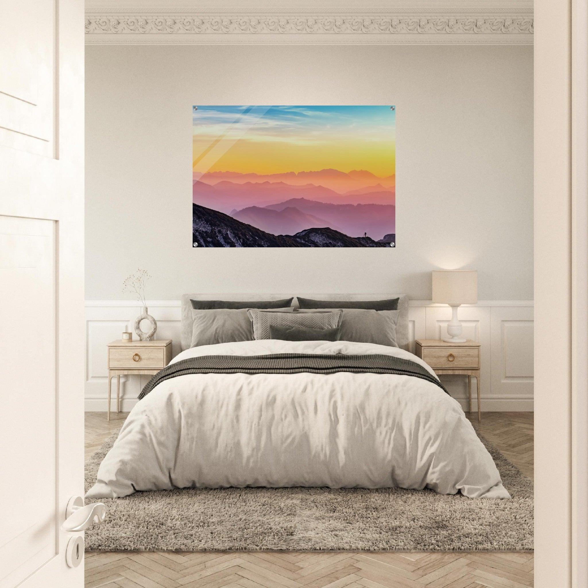 Sunset Symphony: Colorful Mountain Range Acrylic Glass Wall Art - Wallfix