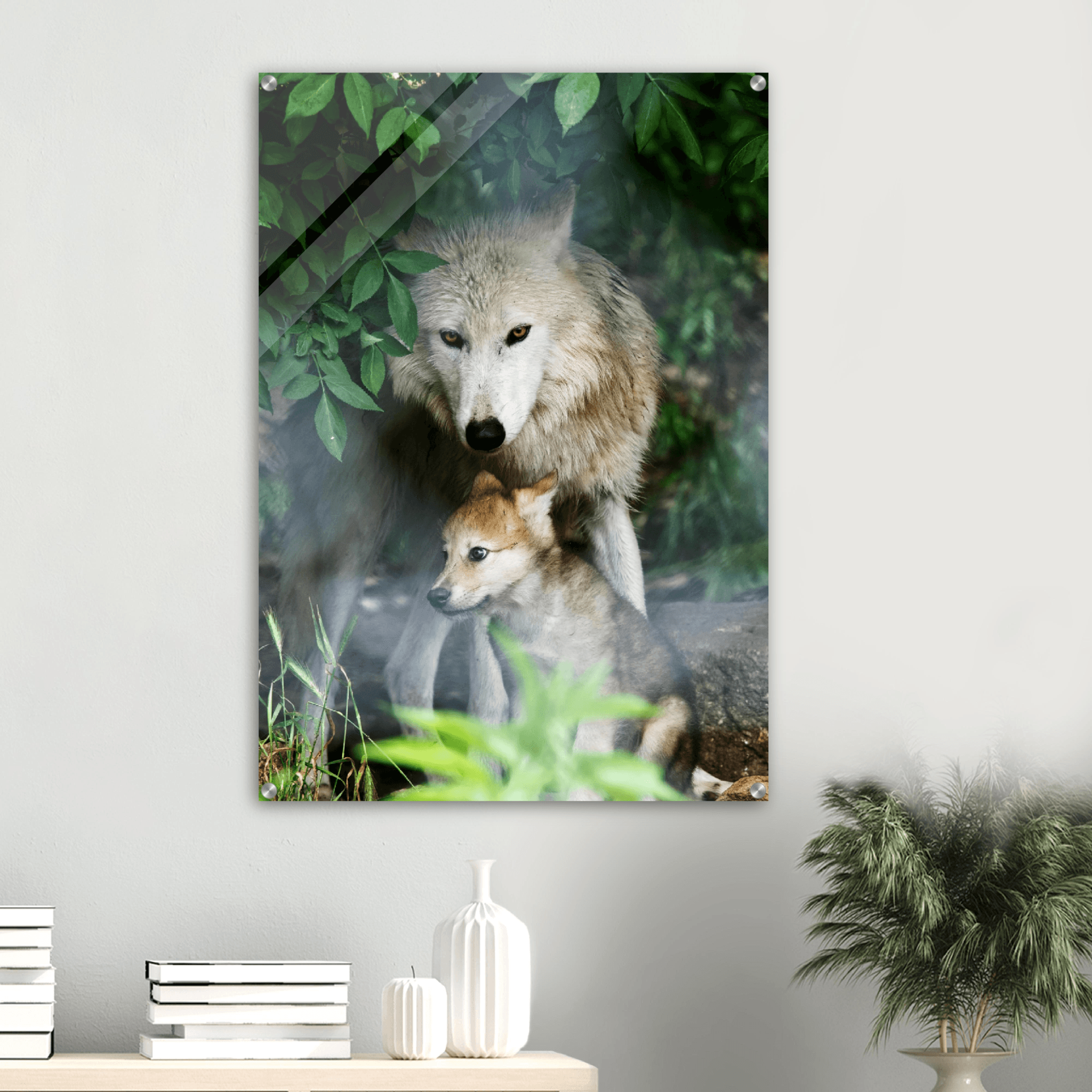 Untamed Loyalty: Wolf and Cub Acrylic Glass Wall Art - Wallfix