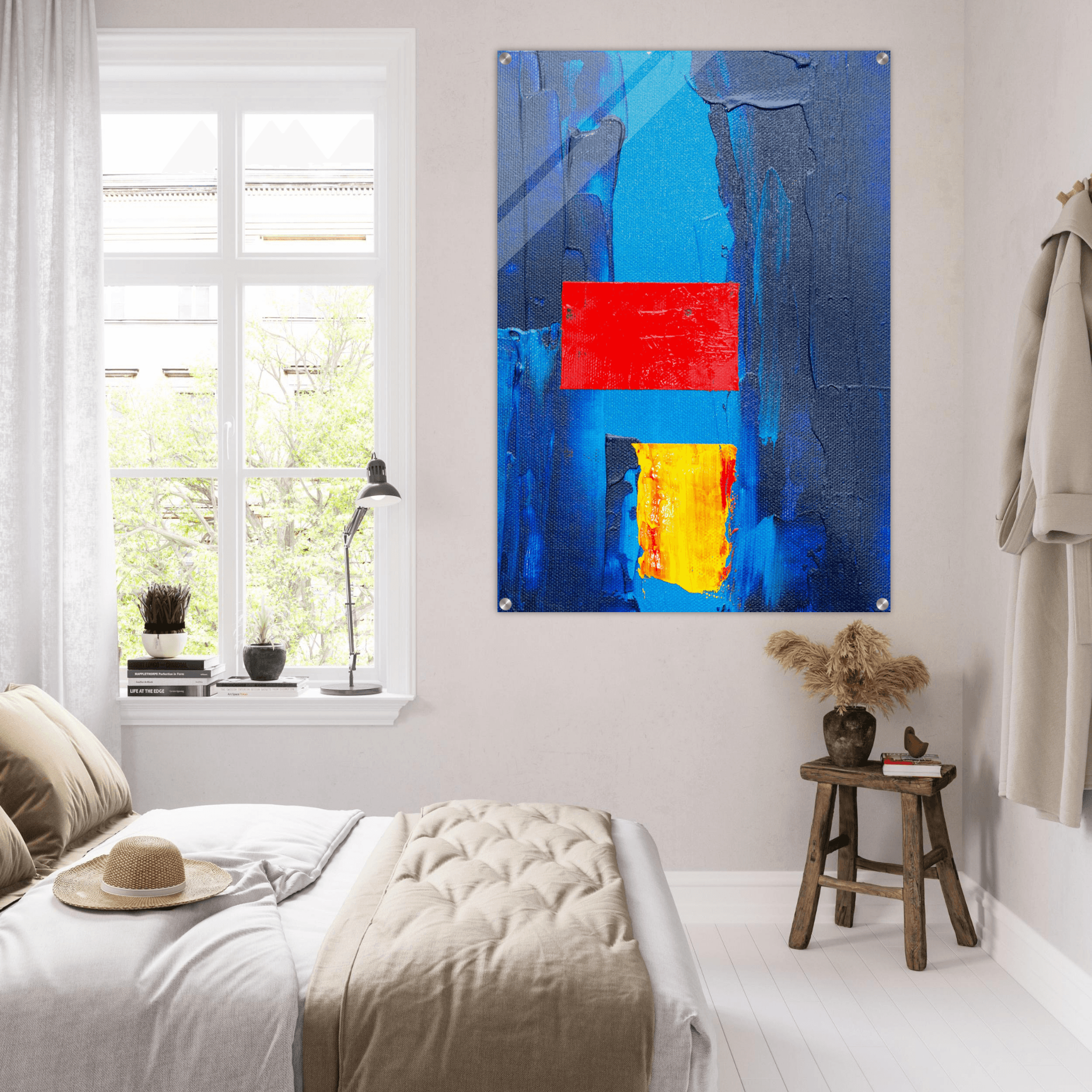 Vivid Contrast: Bold Red Block Abstract Acrylic Glass Wall Art - Wallfix