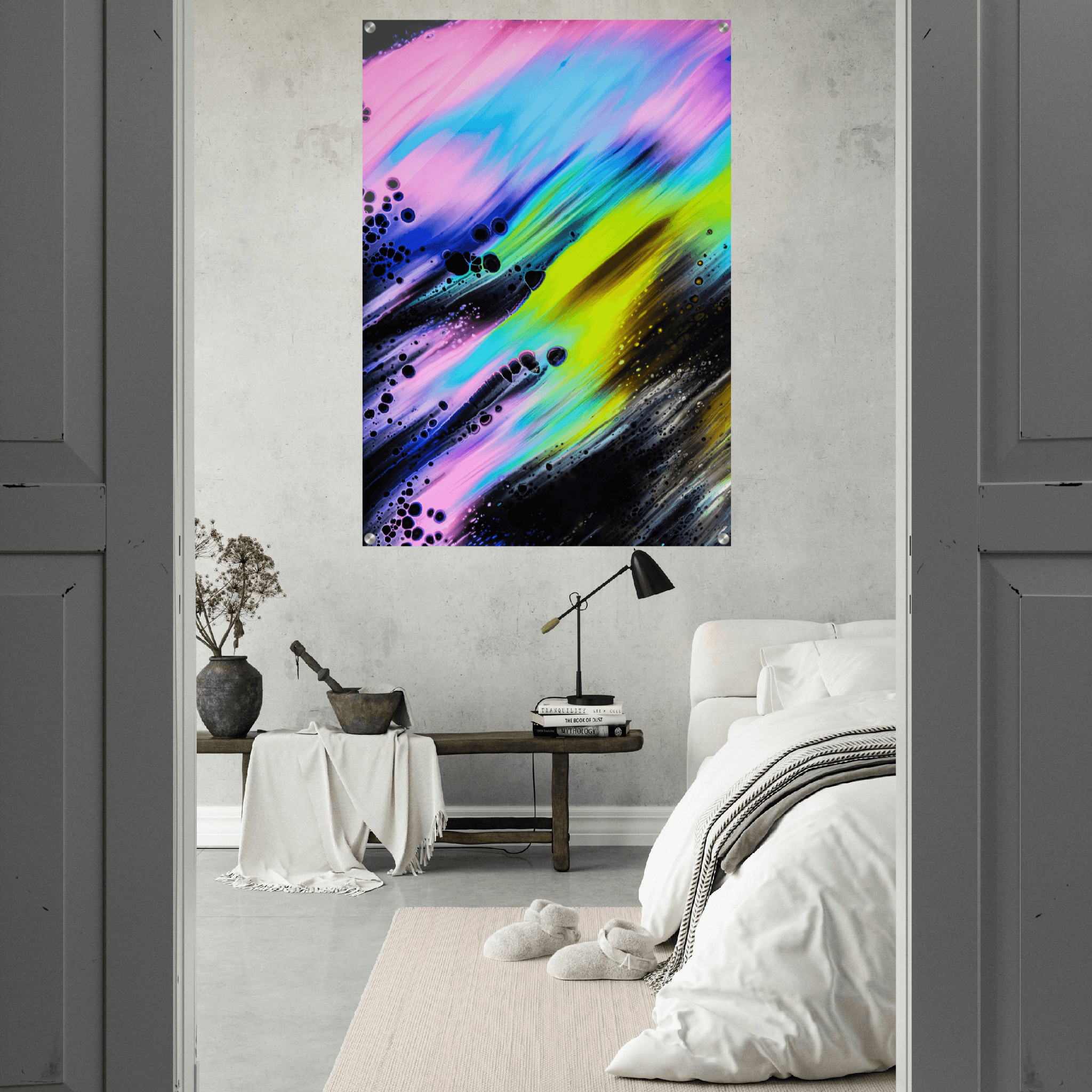 Vivid Glow: Rainbow Oil Mix Acrylic Glass Wall Art - Wallfix