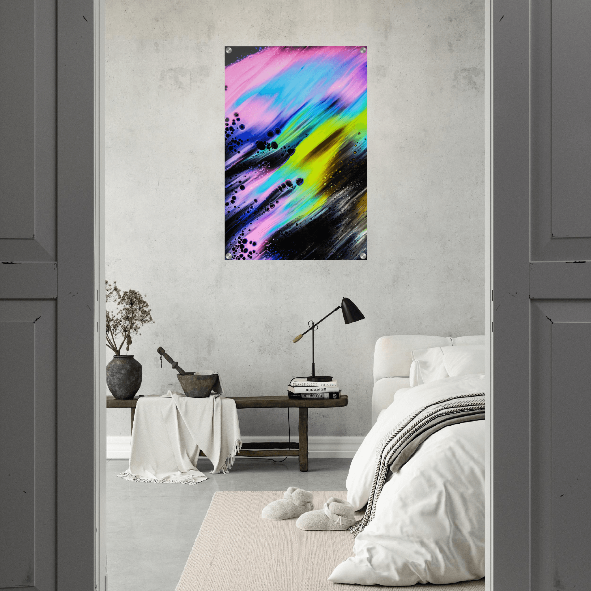 Vivid Glow: Rainbow Oil Mix Acrylic Glass Wall Art - Wallfix