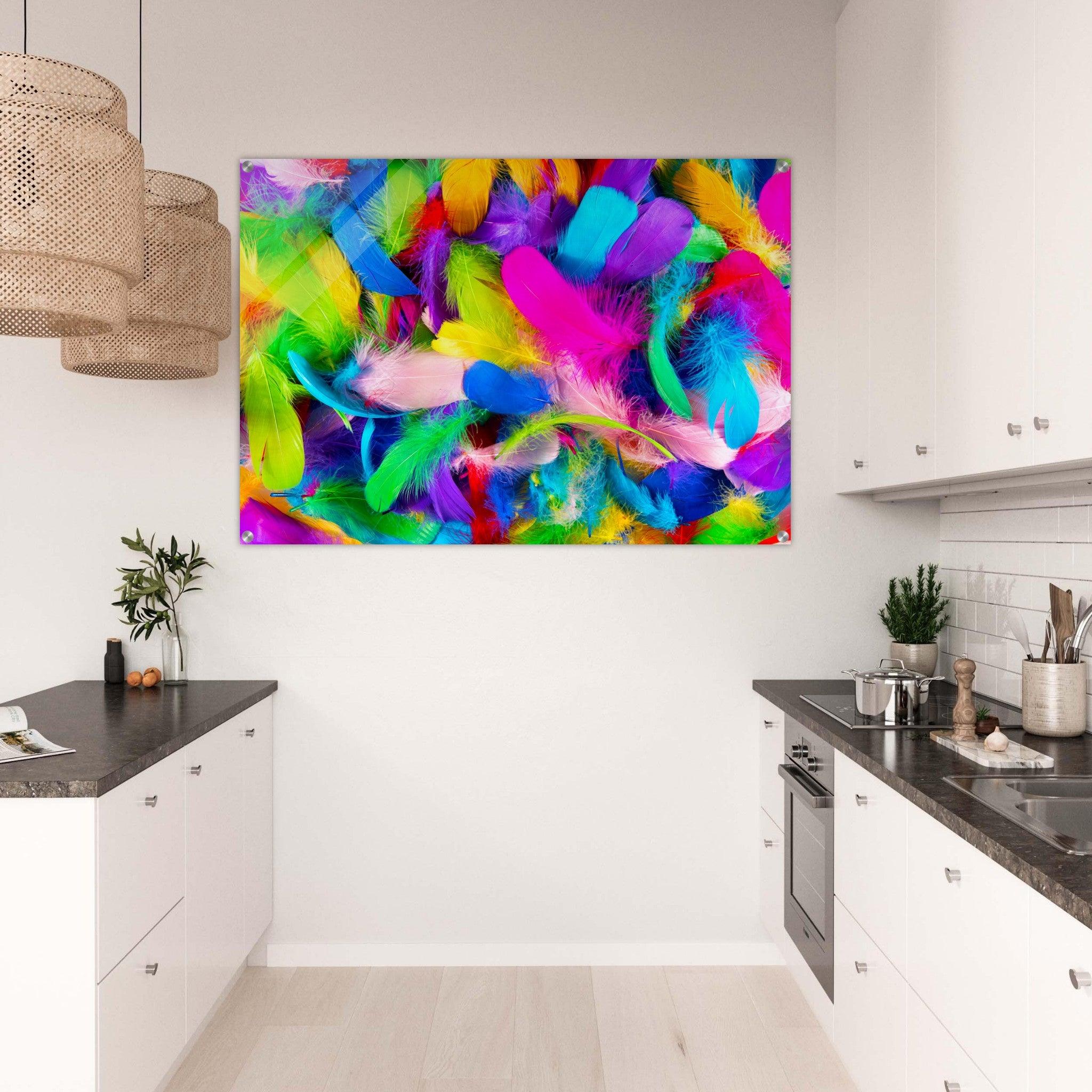 Colorful feathers close-up acrylic glass wall art