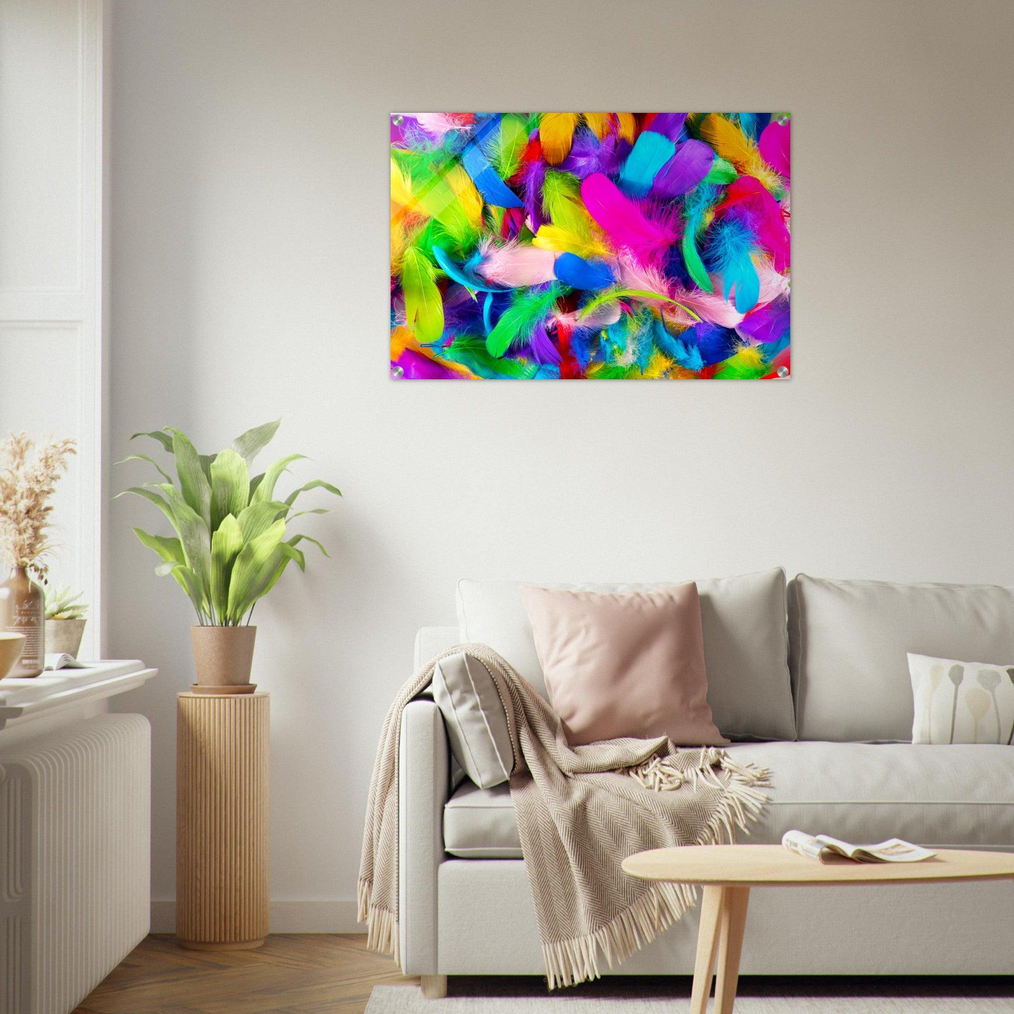 Colorful feathers close-up acrylic glass wall art
