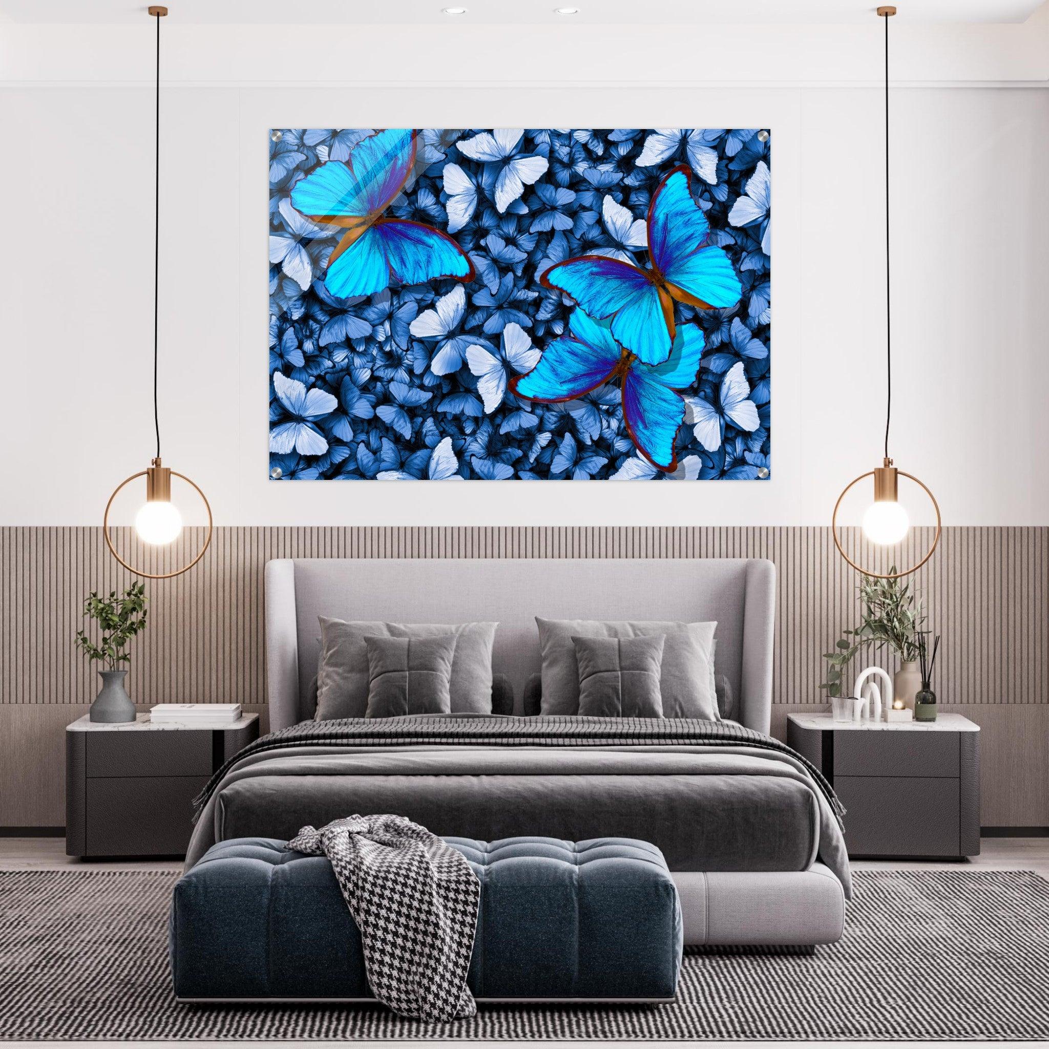 Wings of Wonder: Blue Morpho Butterflies Acrylic Glass Wall Art - Wallfix