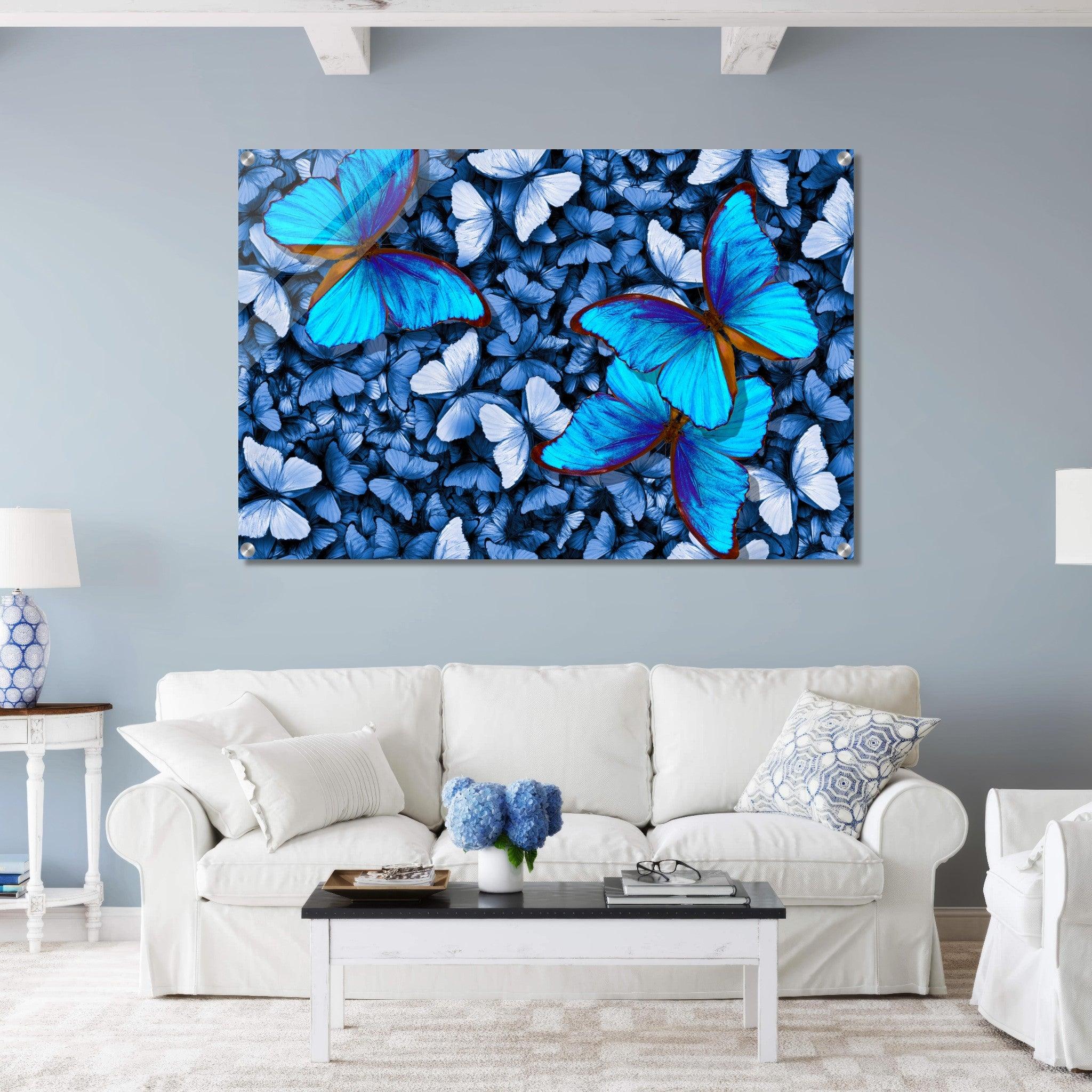 Wings of Wonder: Blue Morpho Butterflies Acrylic Glass Wall Art - Wallfix