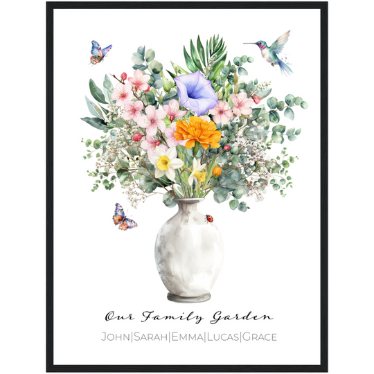 Personalized Birth Flower Family Bouquet Framed Poster