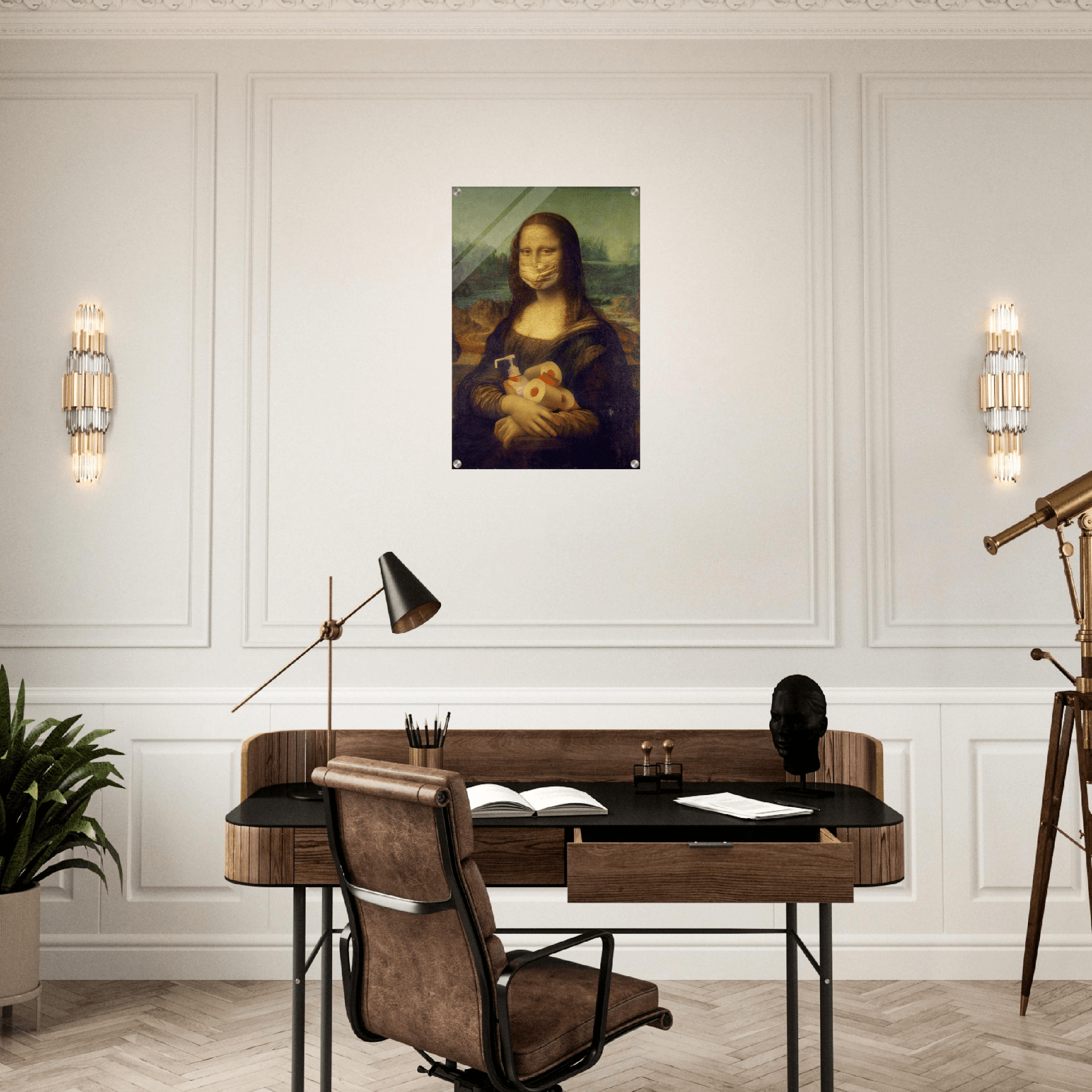 Masked Masterpiece: Mona Lisa Reimagined Acrylic Glass Wall Art - Wallfix