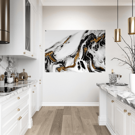 Timeless Sophistication: Black, White, and Gold Abstract Acrylic Glass Wall Art - Wallfix