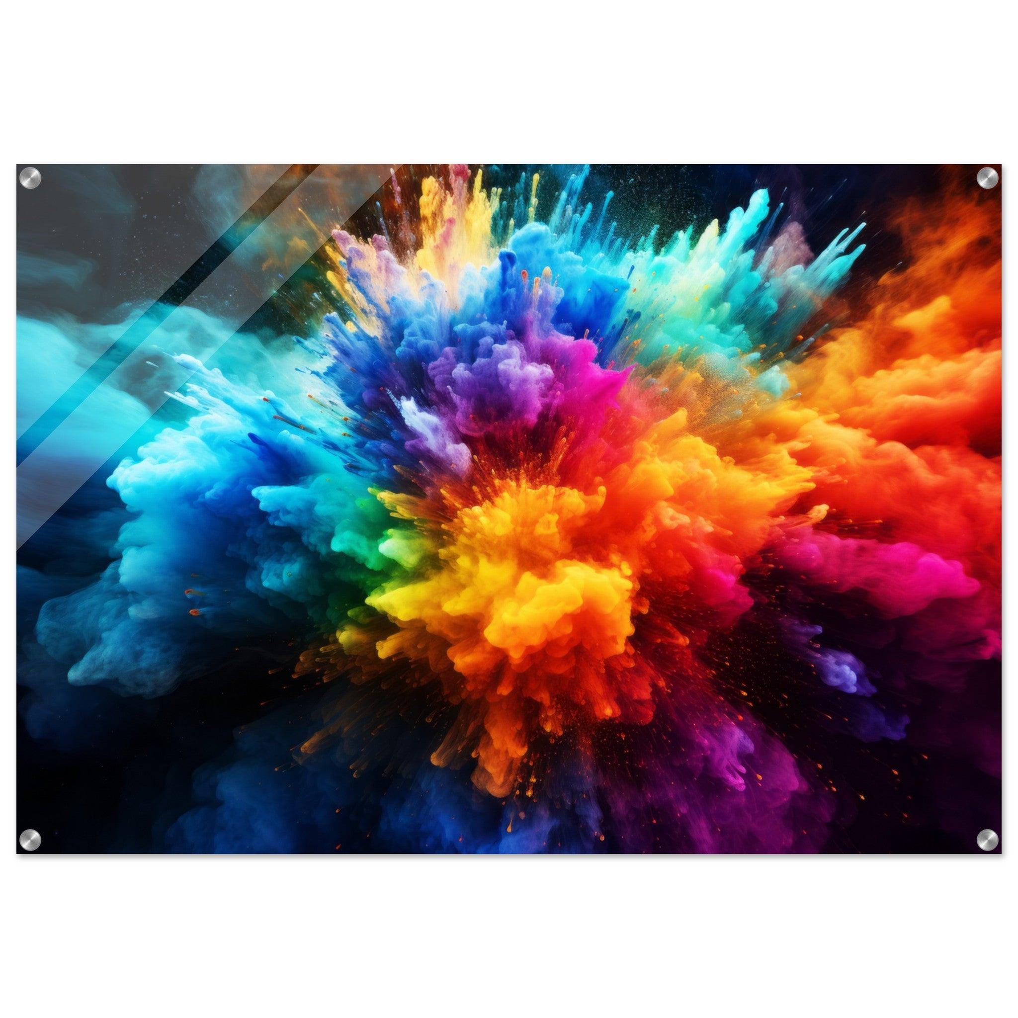 Vibrant Burst: Color Explosion V2 Acrylic Glass Wall Art - Wallfix